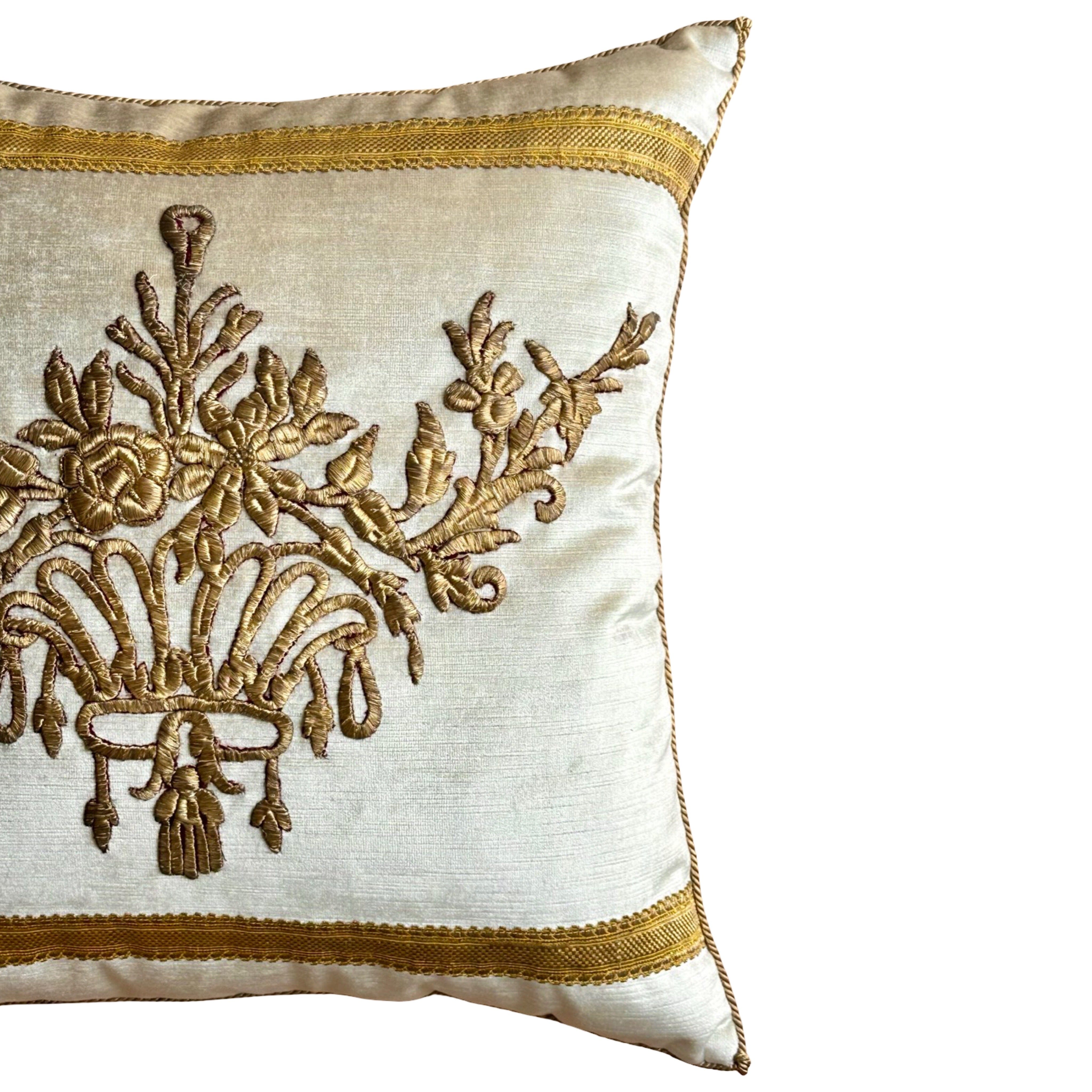 Antique Ottoman Empire Raised Gold Metallic Embroidery (#E020825A&B | 21x 21") New Pillows B. Viz Design