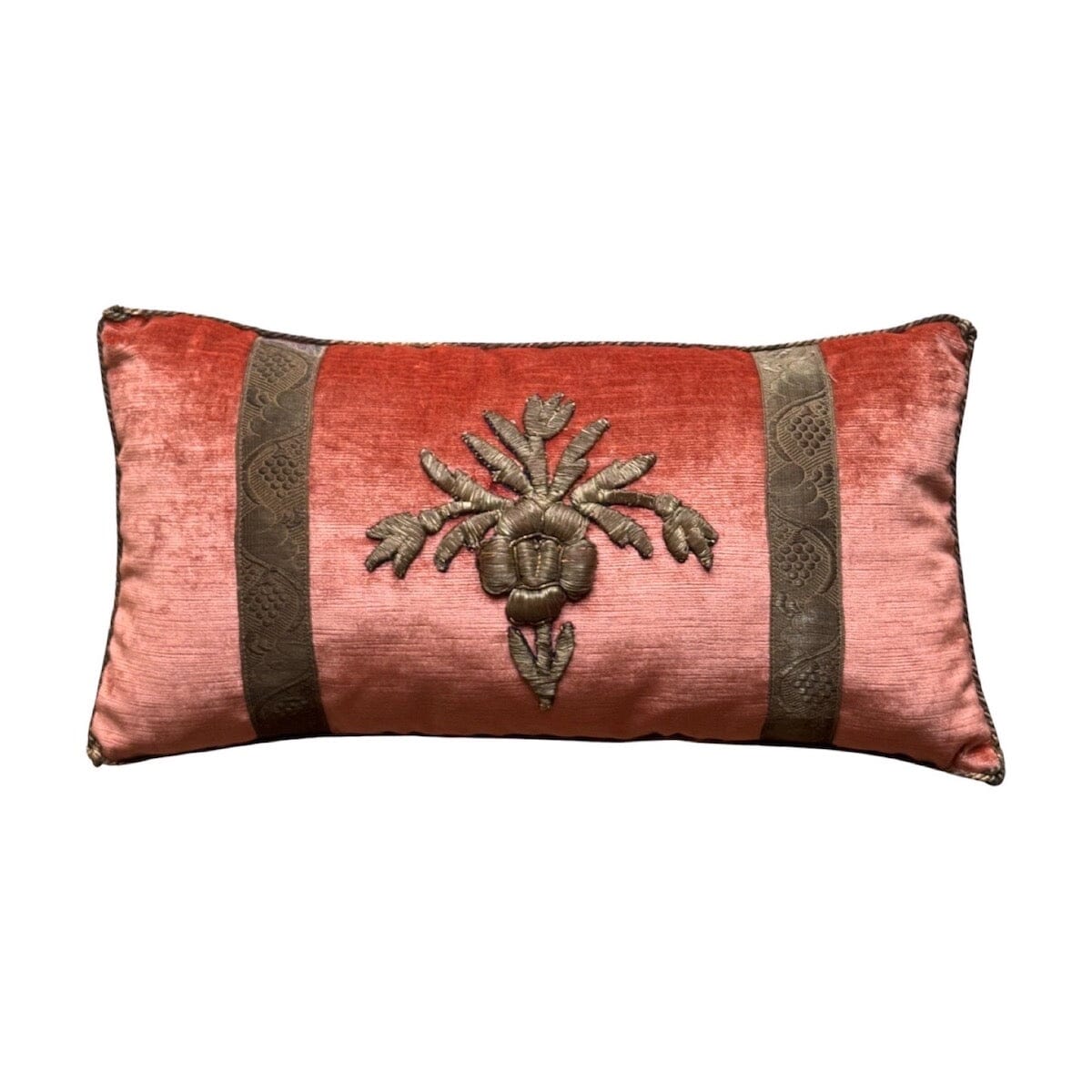 Antique Ottoman Empire Raised Gold Metallic Embroidery (#E020924 | 9.5x18") New Pillows B. Viz Design