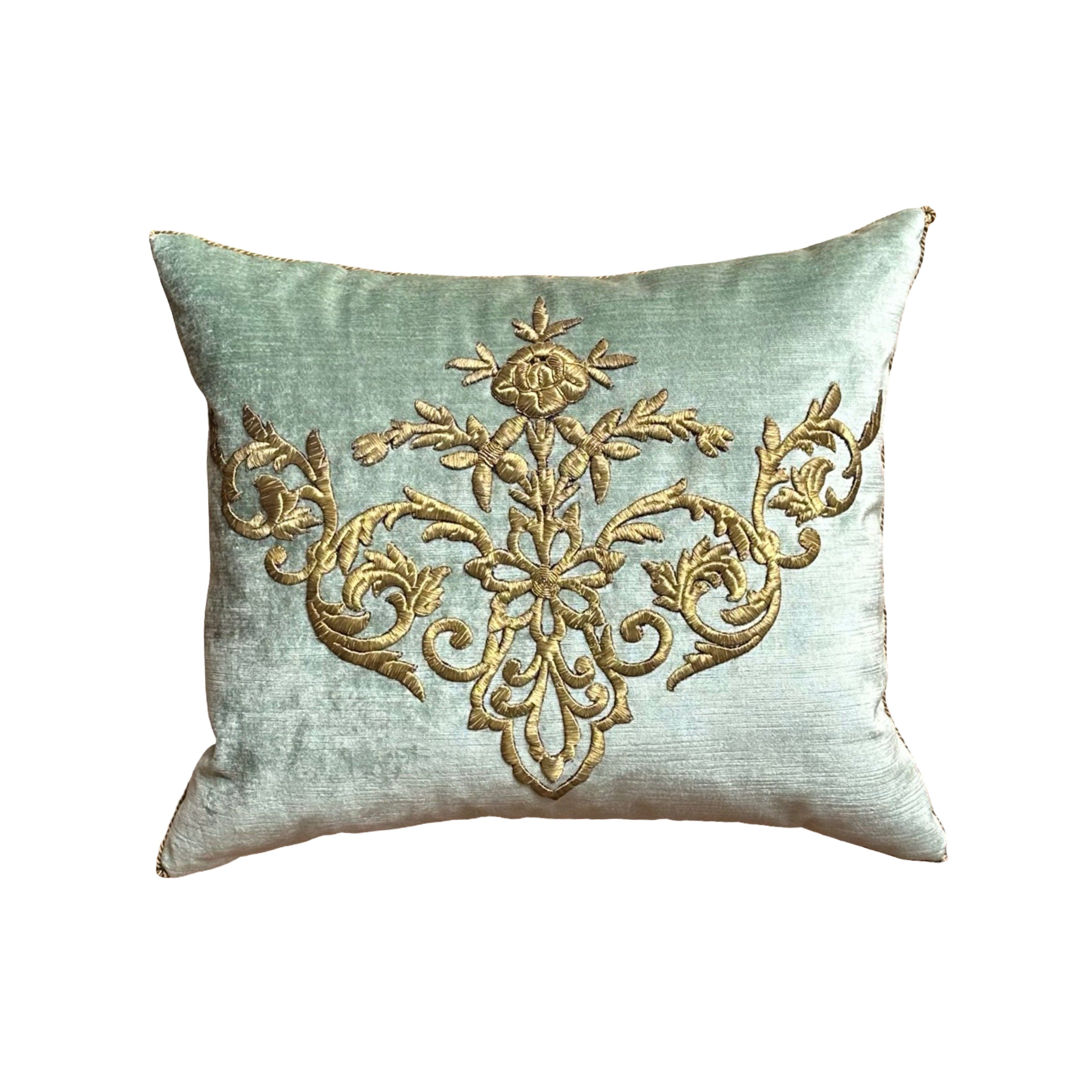 Antique Ottoman Empire Raised Gold Metallic Embroidery (#E021025A&B | 18" x 21") New Pillows B. Viz Design