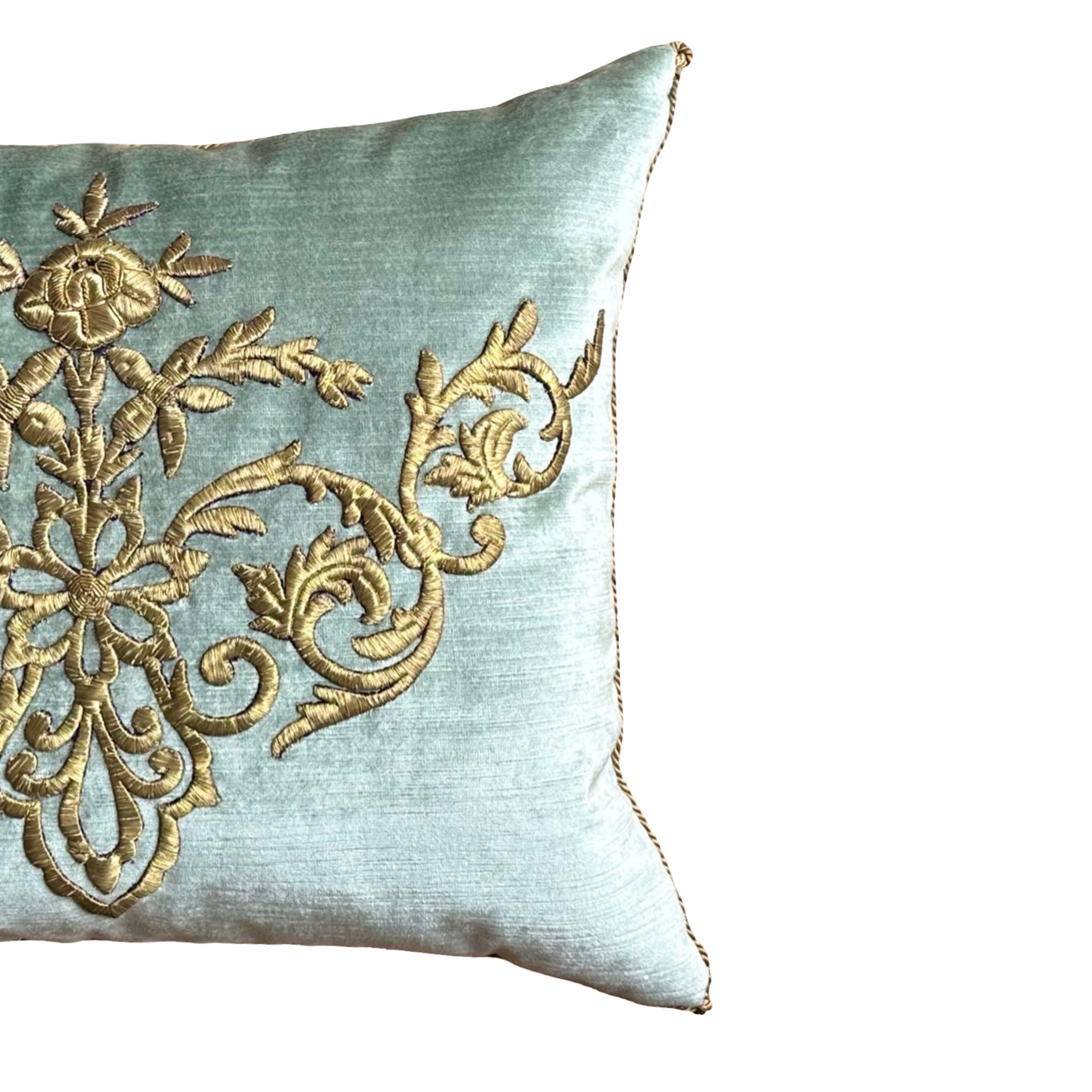 Antique Ottoman Empire Raised Gold Metallic Embroidery (#E021025A&B | 18" x 21") New Pillows B. Viz Design