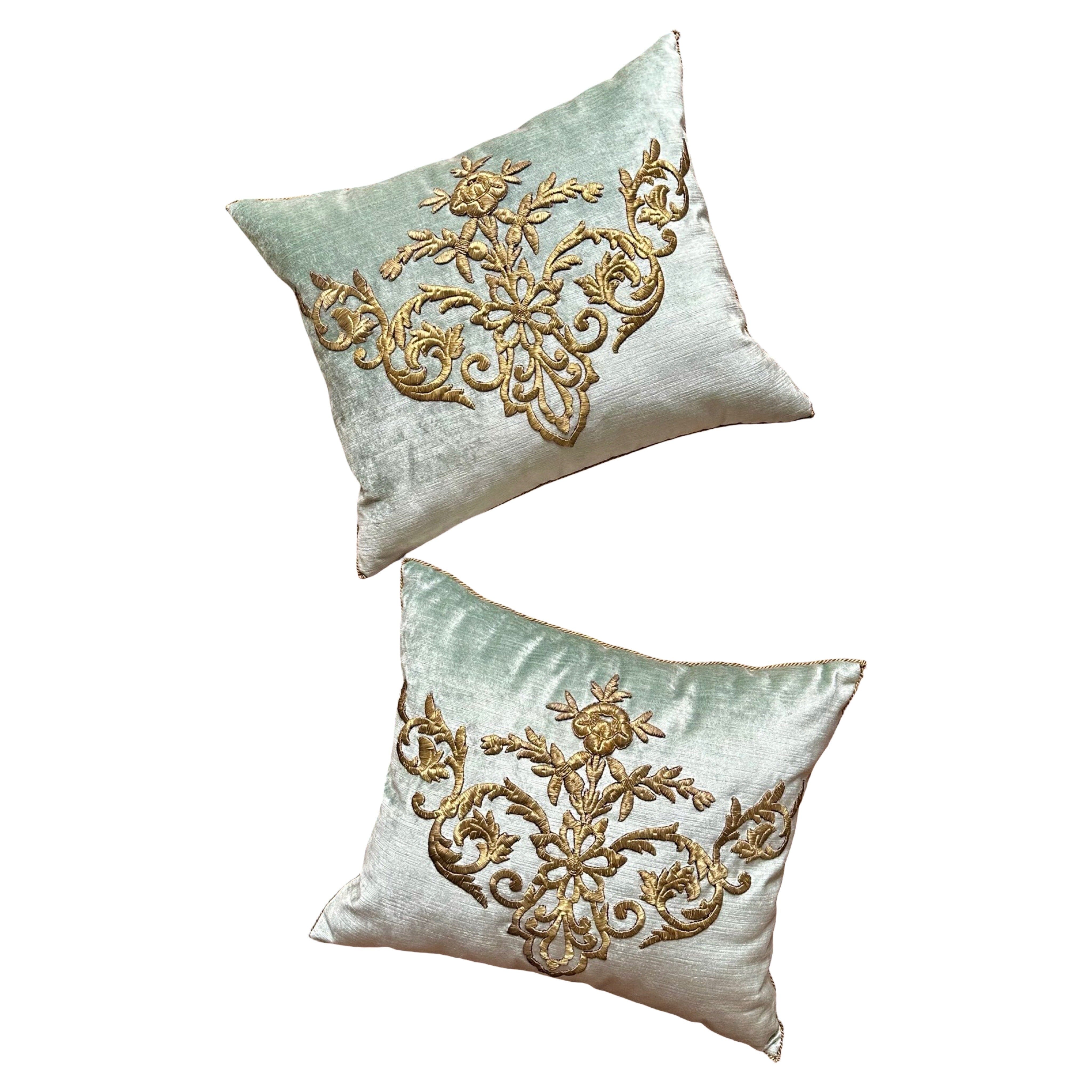 Antique Ottoman Empire Raised Gold Metallic Embroidery (#E021025A&B | 18" x 21") New Pillows B. Viz Design