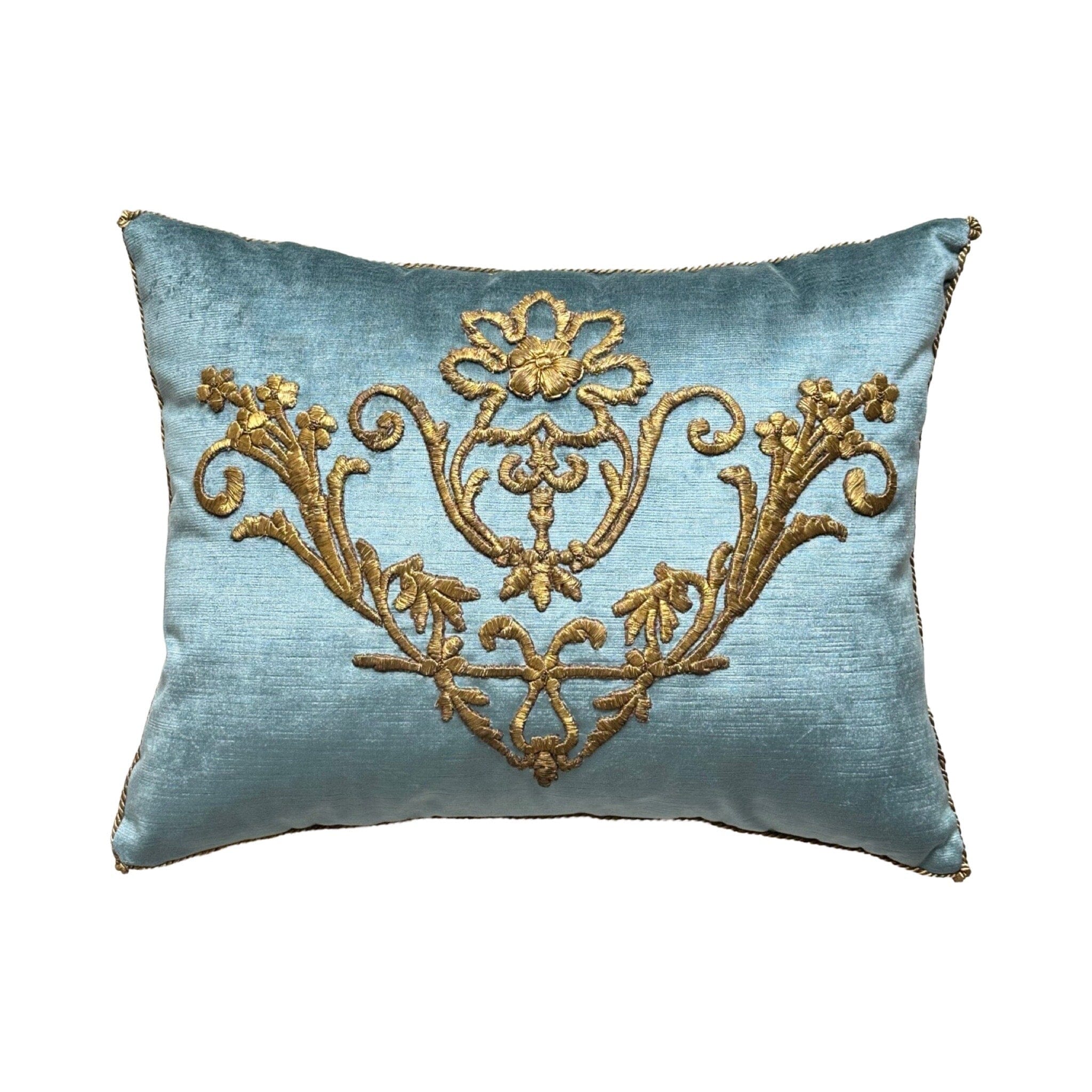 Antique Ottoman Empire Raised Gold Metallic Embroidery (#E021924A&B | 15 x 19") New Pillows B. Viz Design