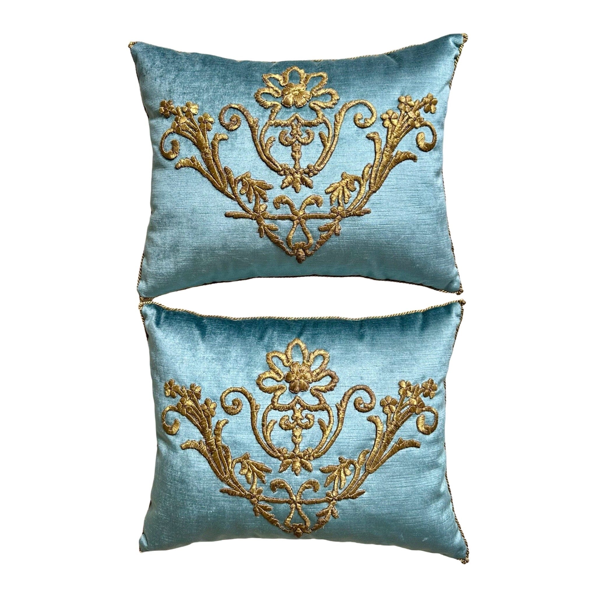 Antique Ottoman Empire Raised Gold Metallic Embroidery (#E021924A&B | 15 x 19") New Pillows B. Viz Design