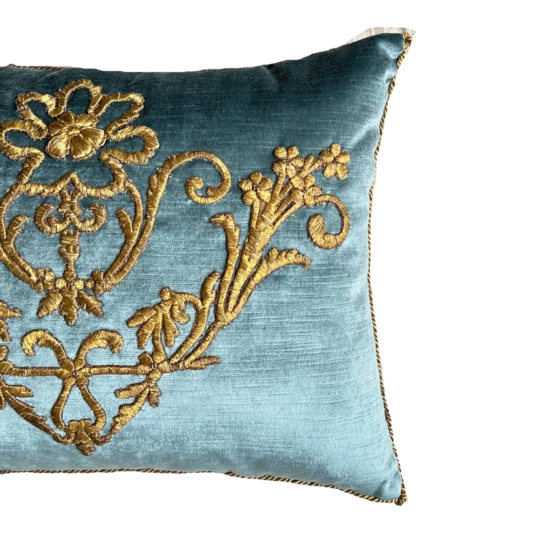 Antique Ottoman Empire Raised Gold Metallic Embroidery (#E021924A&B | 15 x 19") New Pillows B. Viz Design