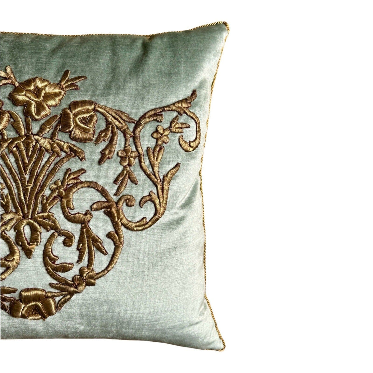 Antique Ottoman Empire Raised Gold Metallic Embroidery | (#E022224AB) 24x 24" Pillows B. Viz Design