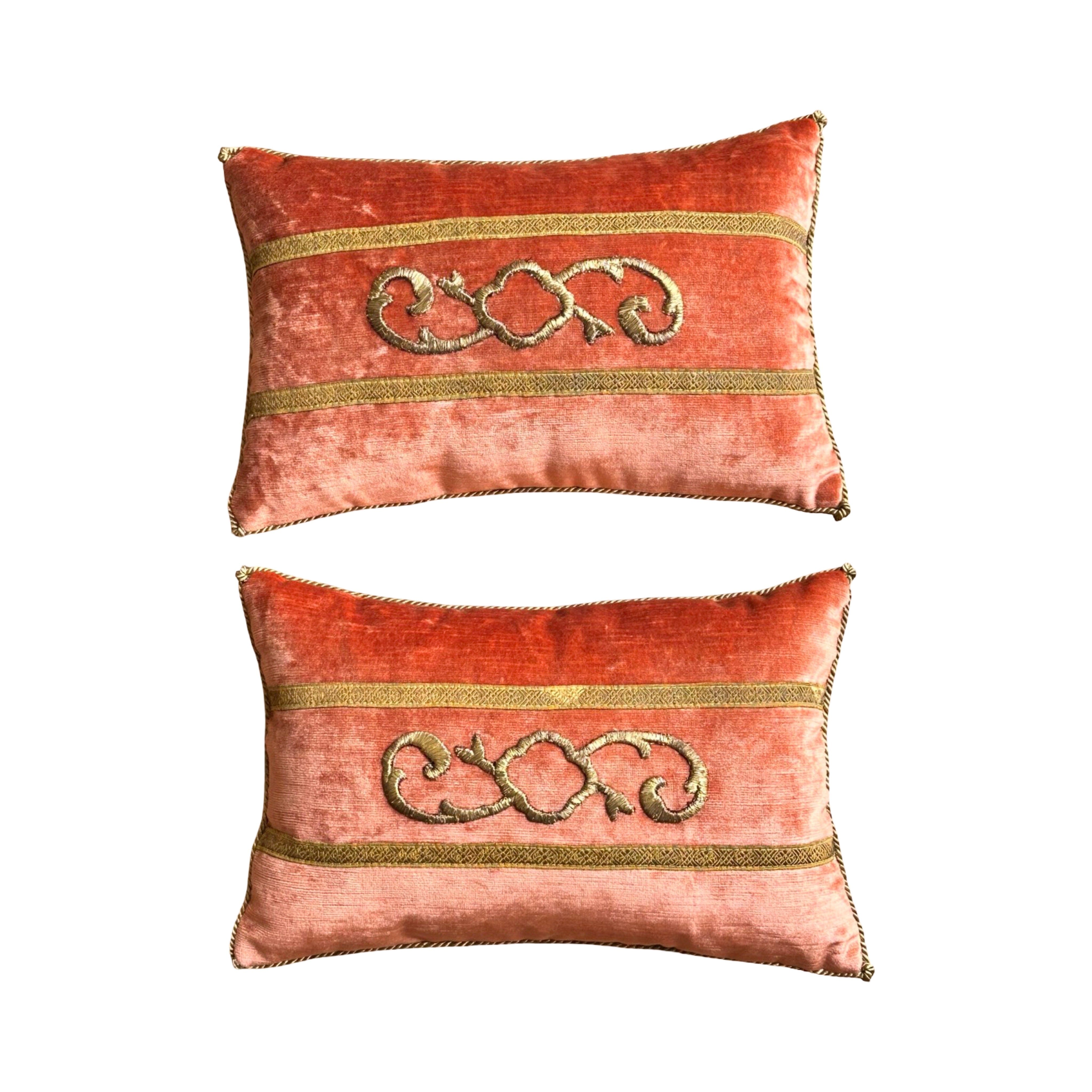 Antique Ottoman Empire Raised Gold Metallic Embroidery (#E022925A&B | 9.5 x 14.5") New Pillows B. Viz Design