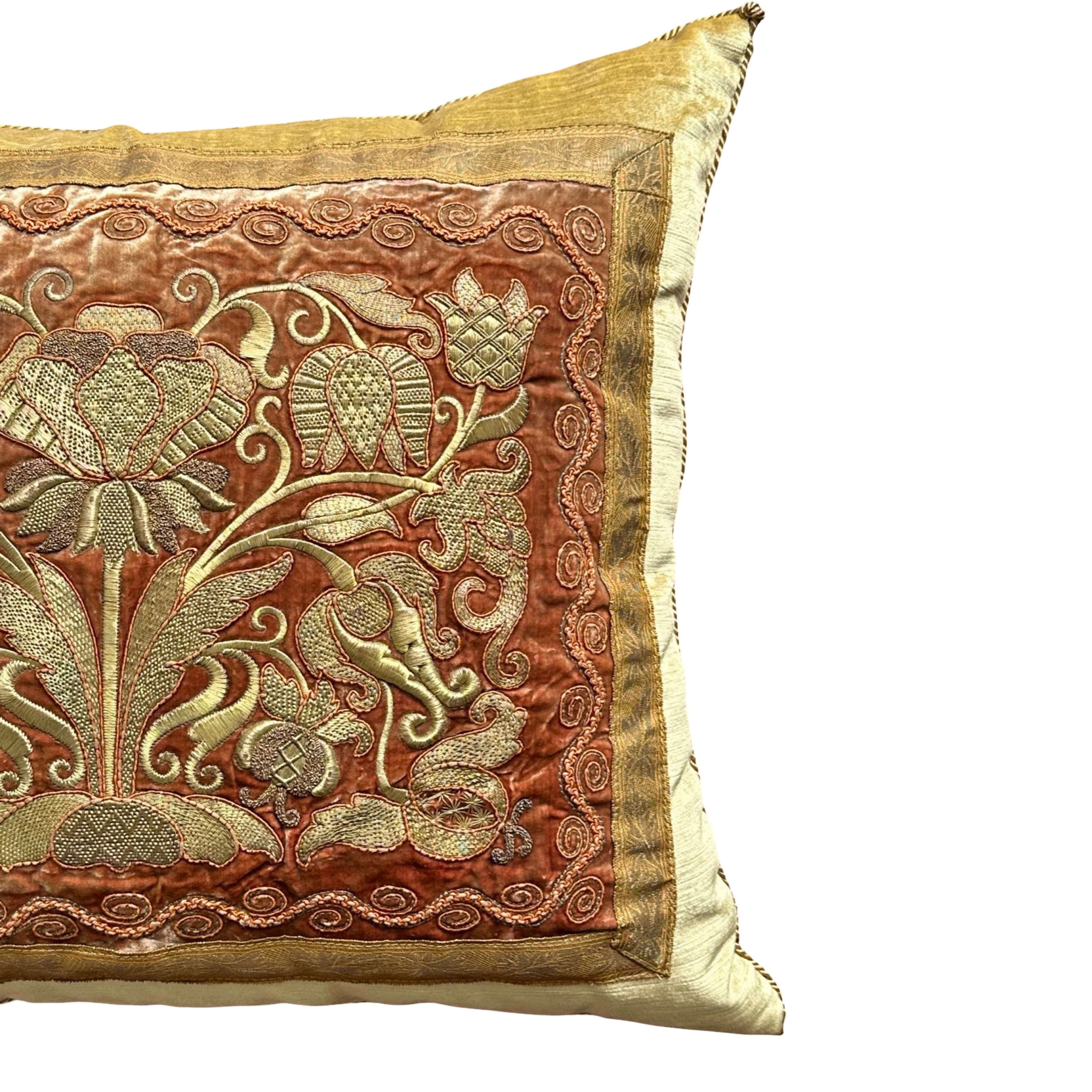 Antique Ottoman Empire Raised Gold Metallic Embroidery (#E030325 | 20" x 23") New Pillows B. Viz Design