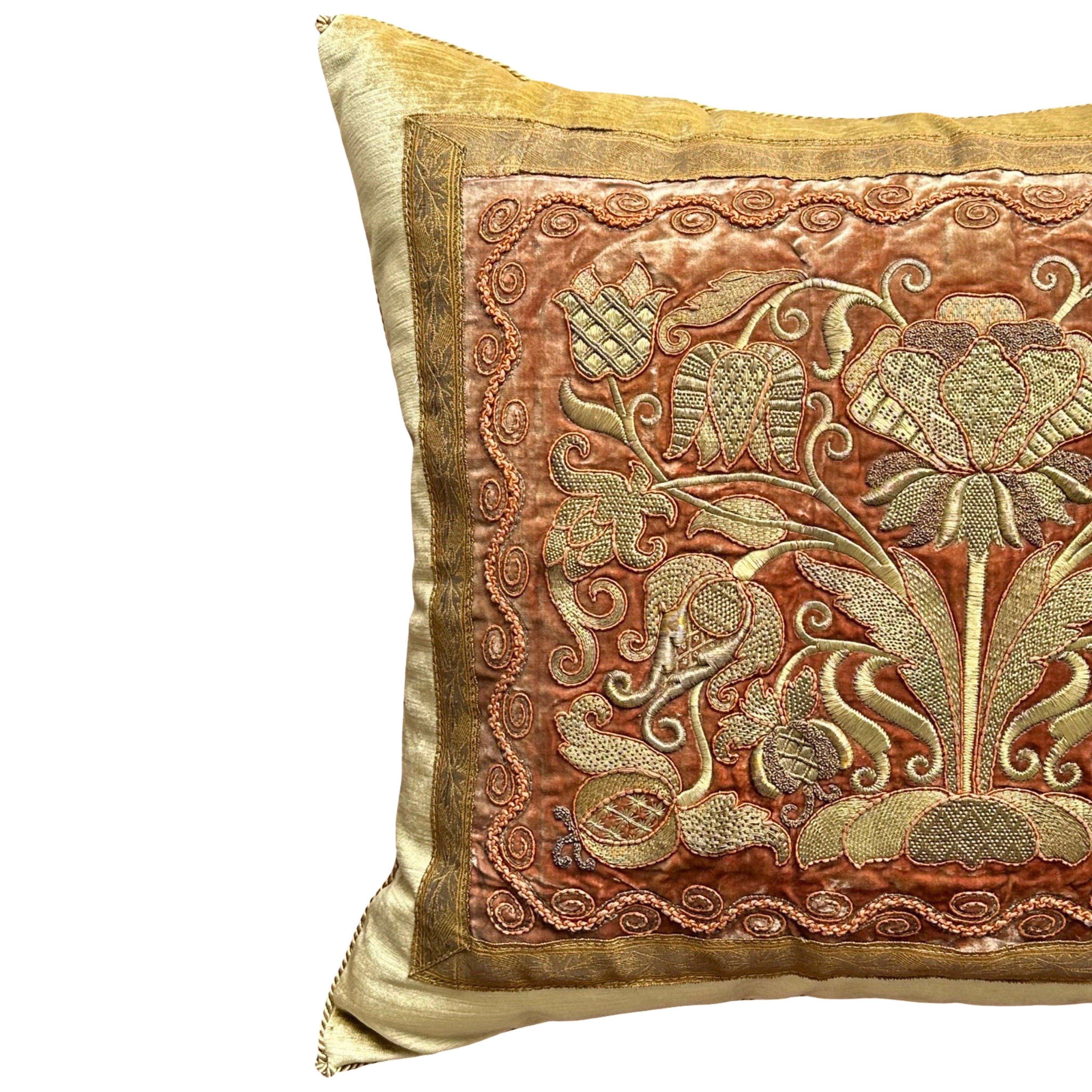 Antique Ottoman Empire Raised Gold Metallic Embroidery (#E030325 | 20" x 23") New Pillows B. Viz Design
