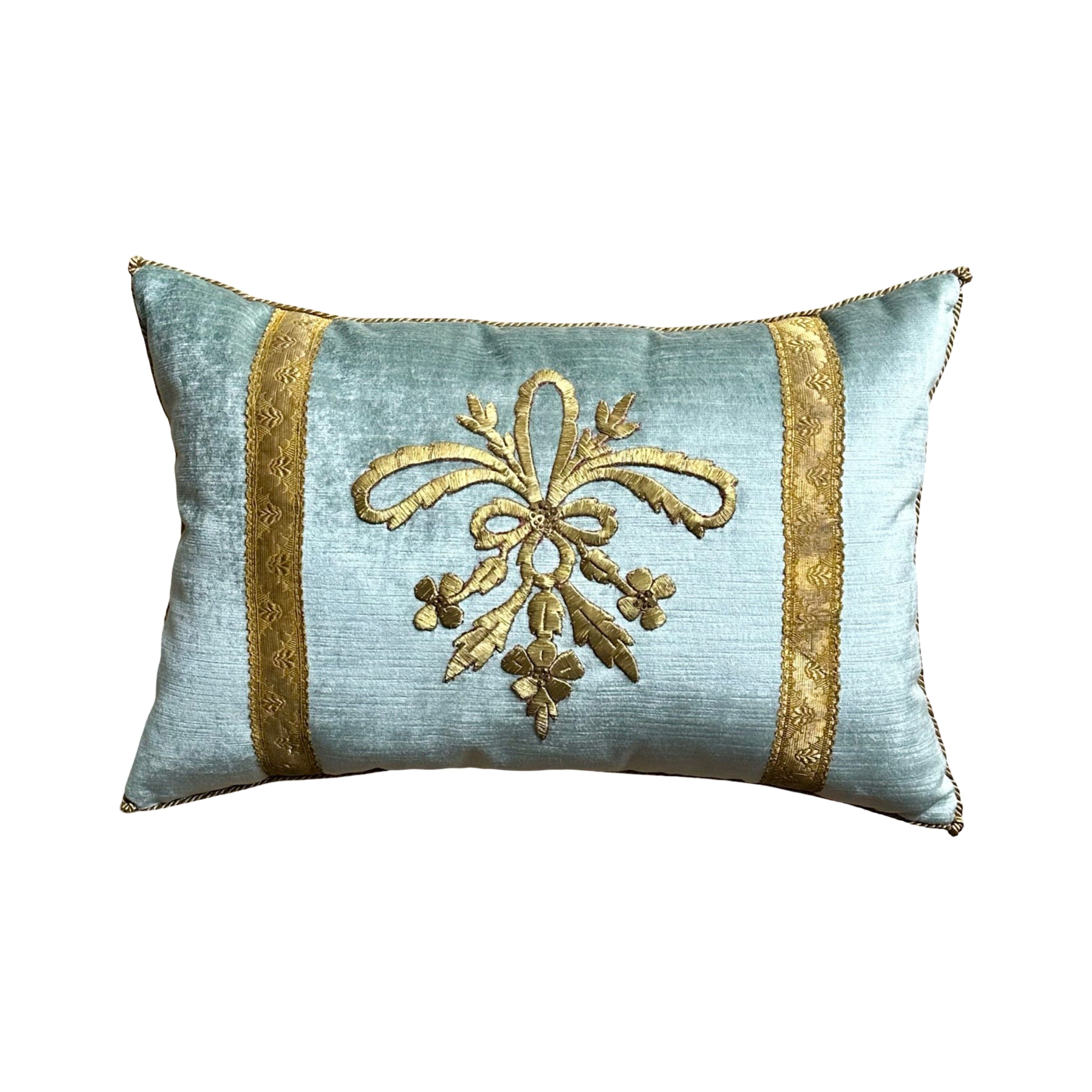 Antique Ottoman Empire Raised Gold Metallic Embroidery (#E030525A&B | 13 x 19.5") New Pillows B. Viz Design