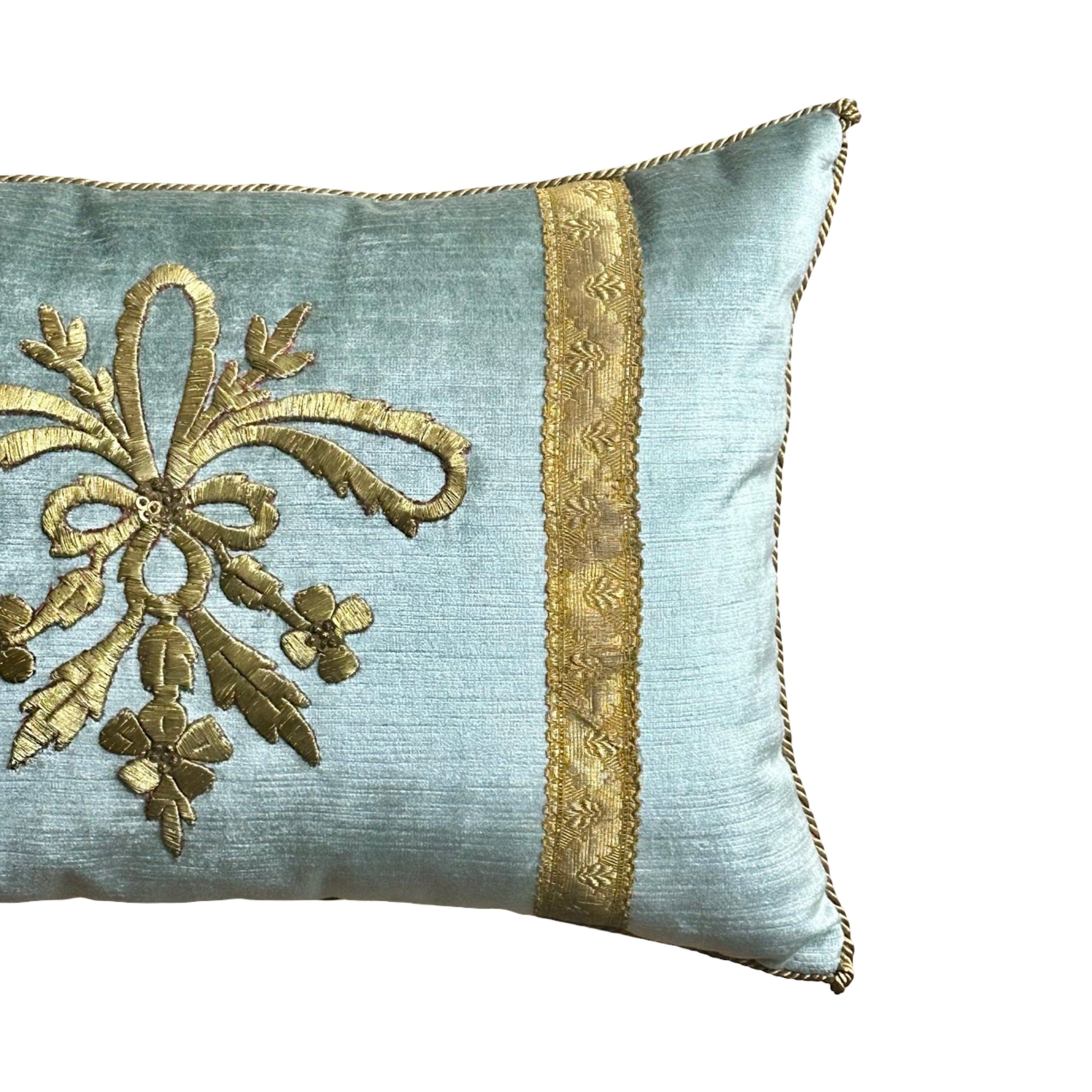 Antique Ottoman Empire Raised Gold Metallic Embroidery (#E030525A&B | 13 x 19.5") New Pillows B. Viz Design