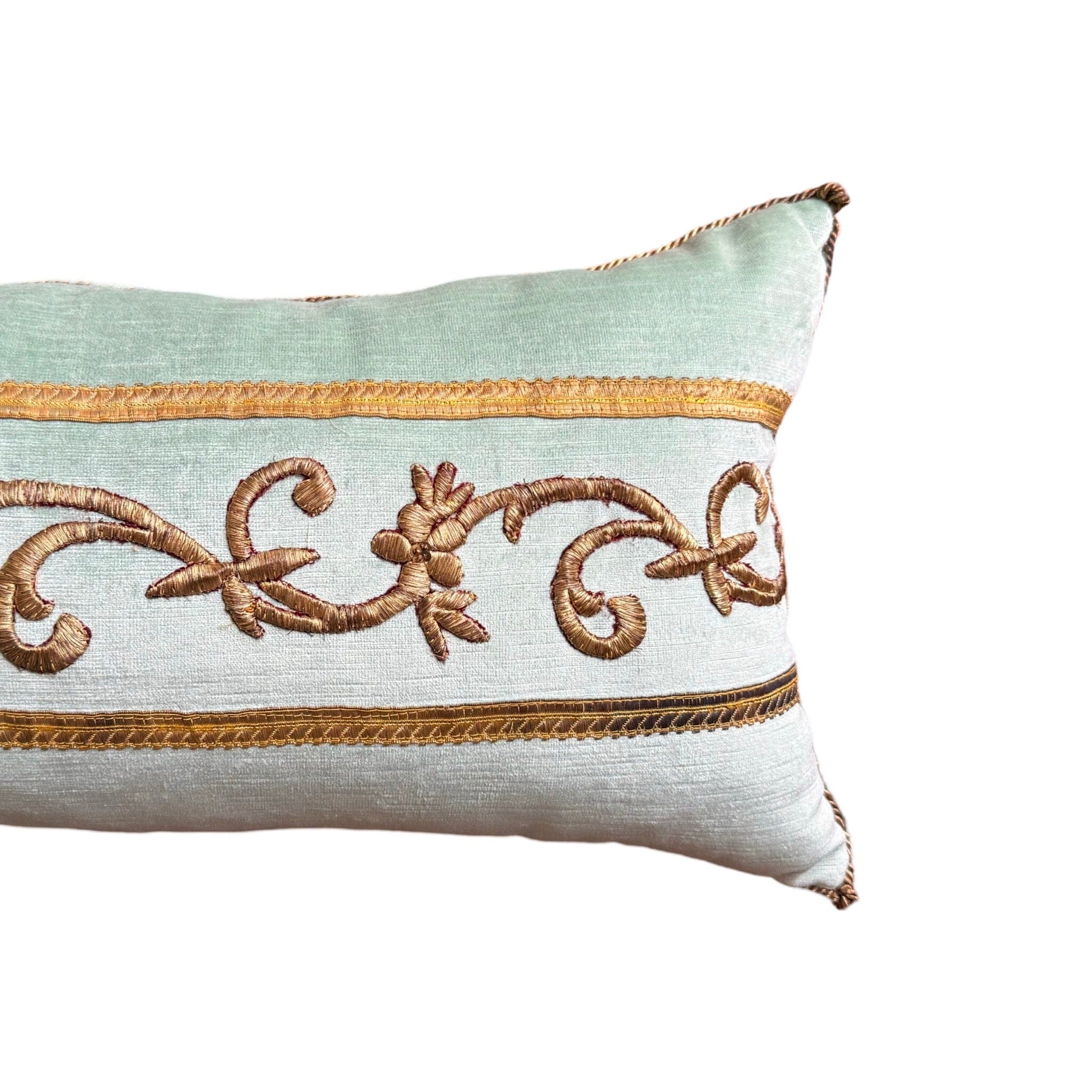 Antique Ottoman Empire Raised Gold Metallic Embroidery (#E031624 | 12 x 34") New Pillows B. Viz Design