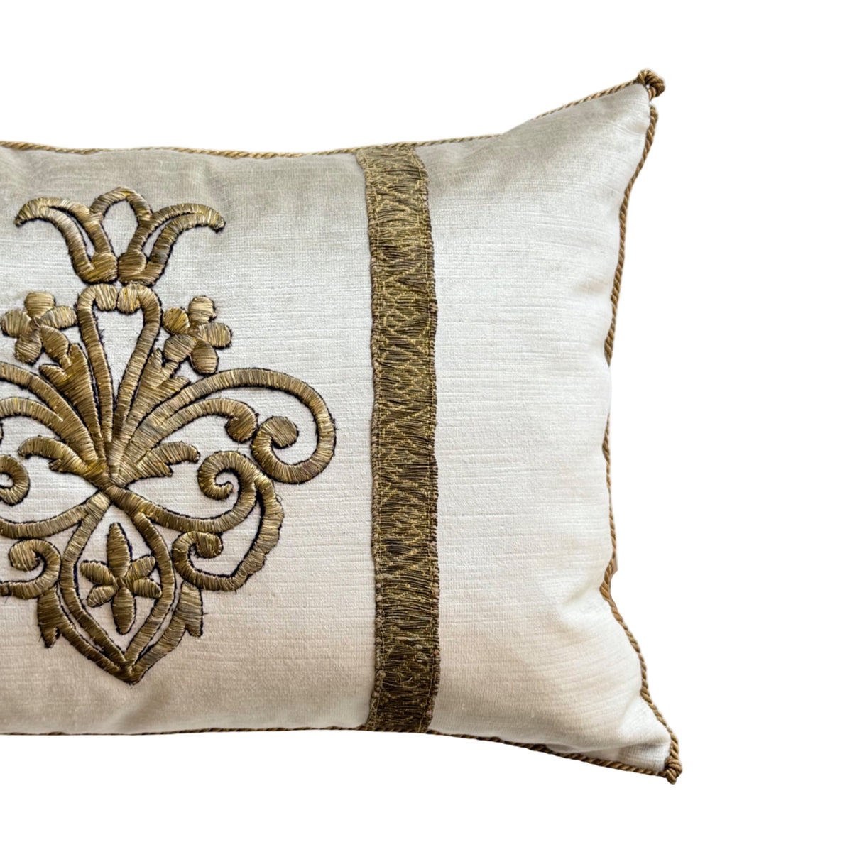 Antique Ottoman Empire Raised Gold Metallic Embroidery (#E040326A&B | 13 x 19") New Pillows B. Viz Design