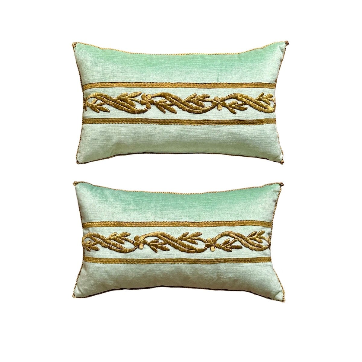 Antique Ottoman Empire Raised Gold Metallic Embroidery (#E041024A&B | 11 x 19") New Pillows B. Viz Design