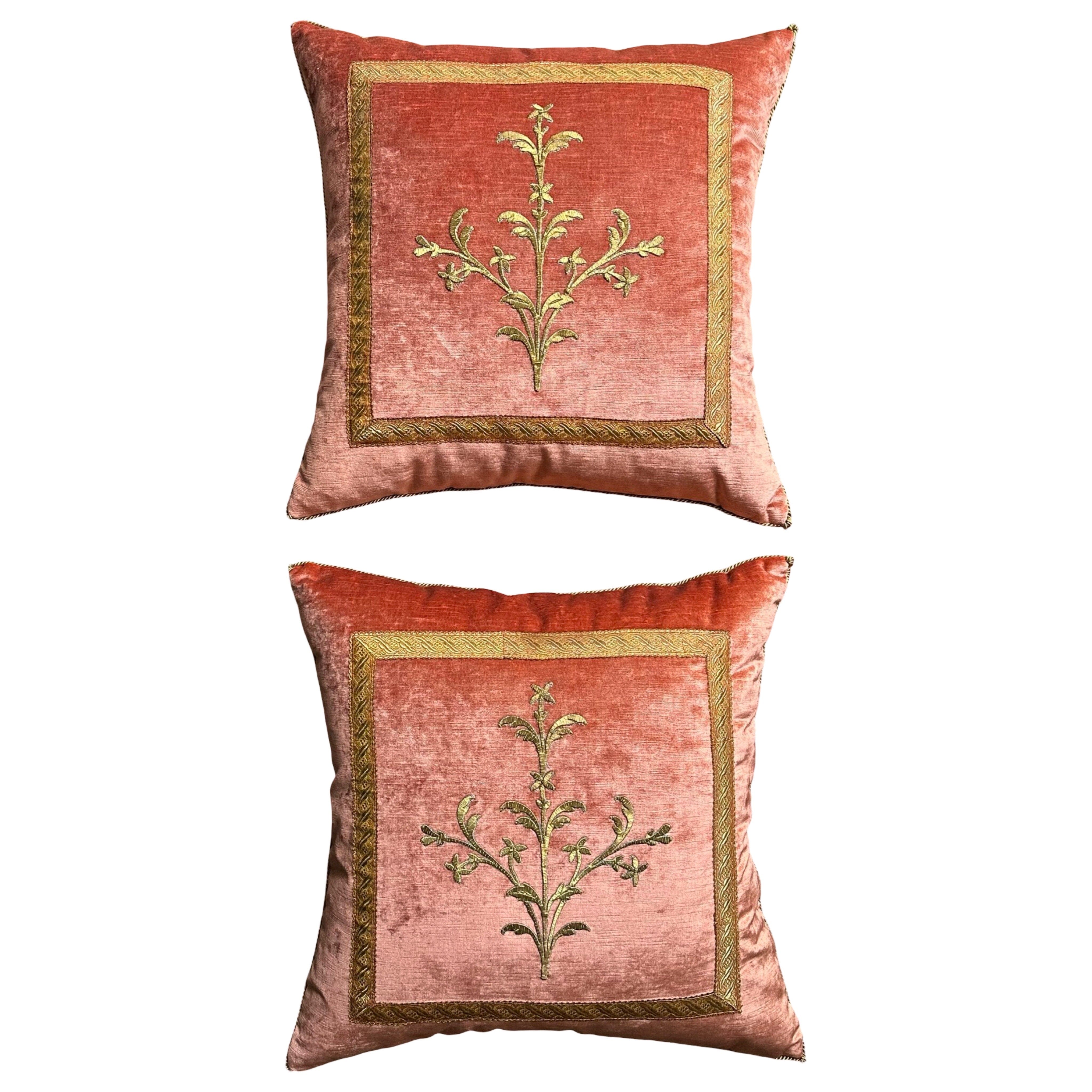 Antique Ottoman Empire Raised Gold Metallic Embroidery (#E041025A&B | 21 x 21″) New Pillows B. Viz Design