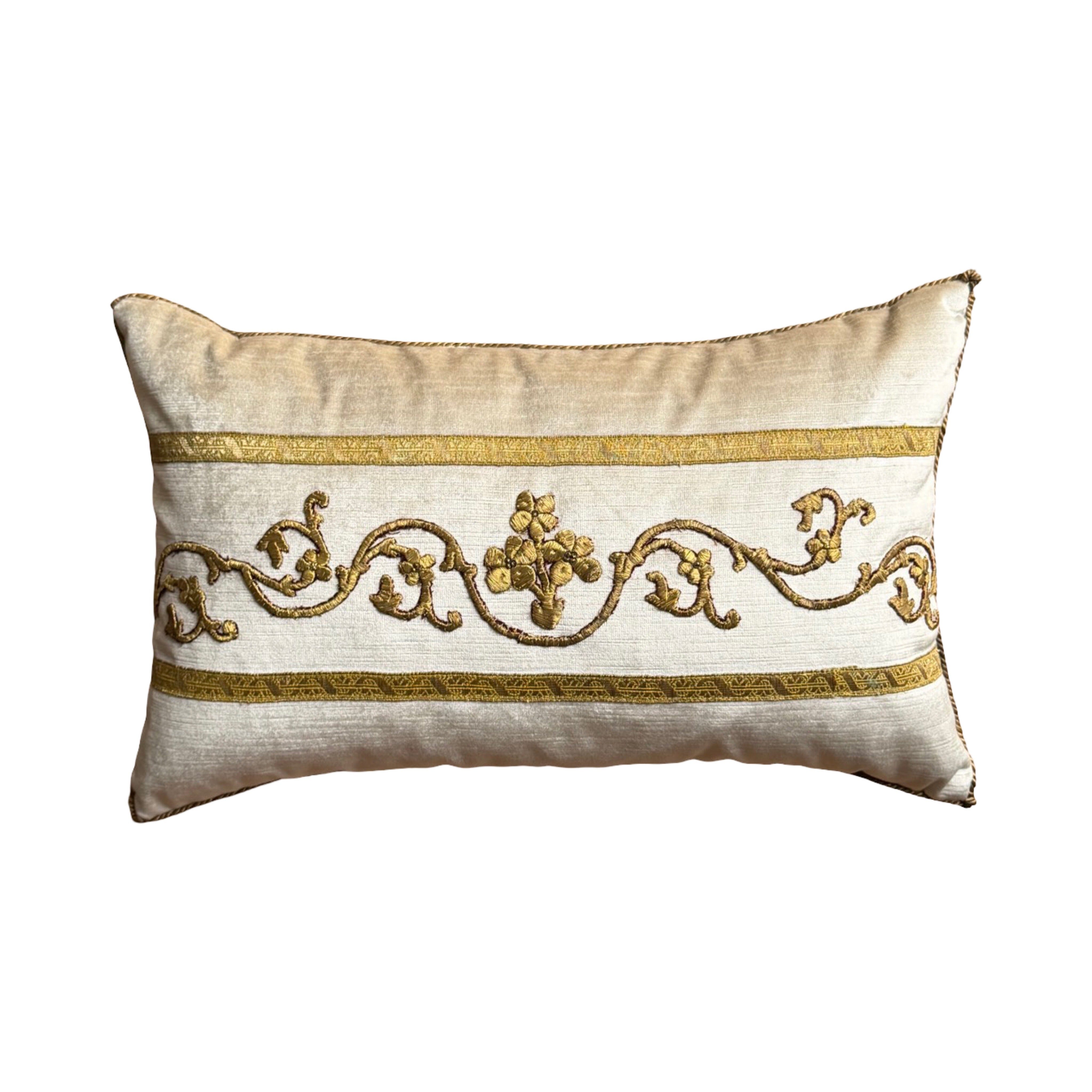 Antique Ottoman Empire Raised Gold Metallic Embroidery (#E041426 | 12 x 19.5") New Pillows B. Viz Design