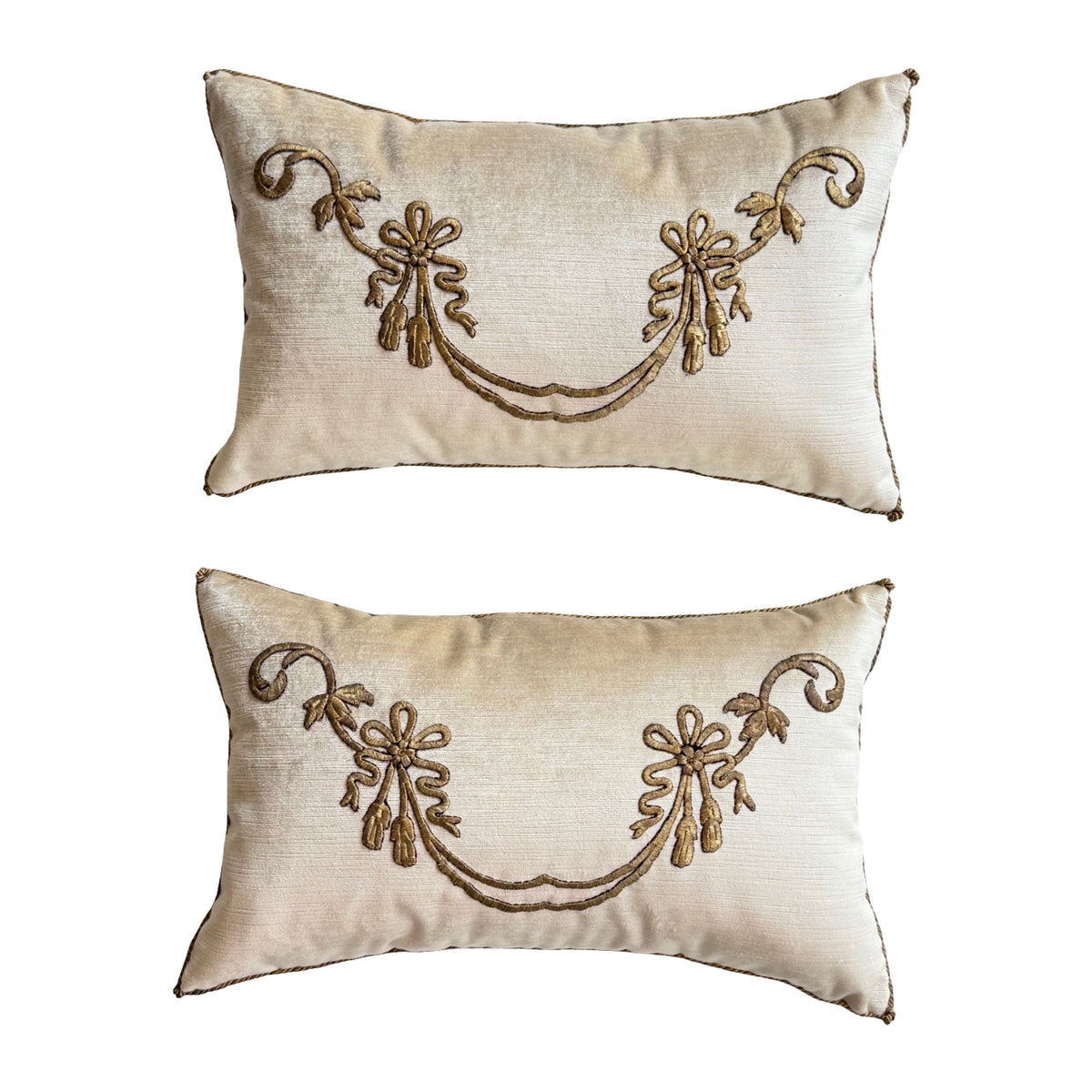 Antique Ottoman Empire Raised Gold Metallic Embroidery (#E041726A&B | 12 x 19") New Pillows B. Viz Design