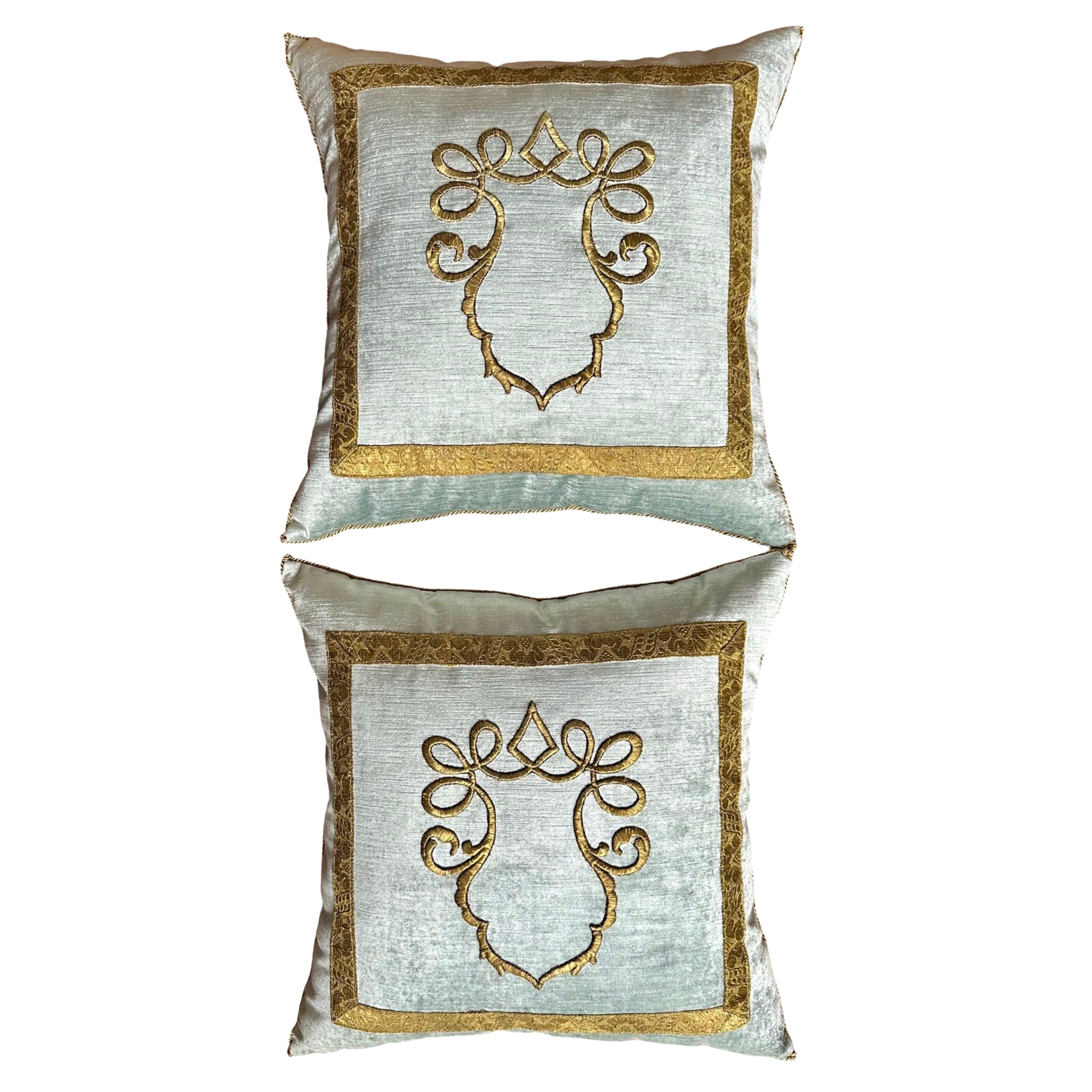 Antique Ottoman Empire Raised Gold Metallic Embroidery (#E042625 | 21 x 21") New Pillows B. Viz Design