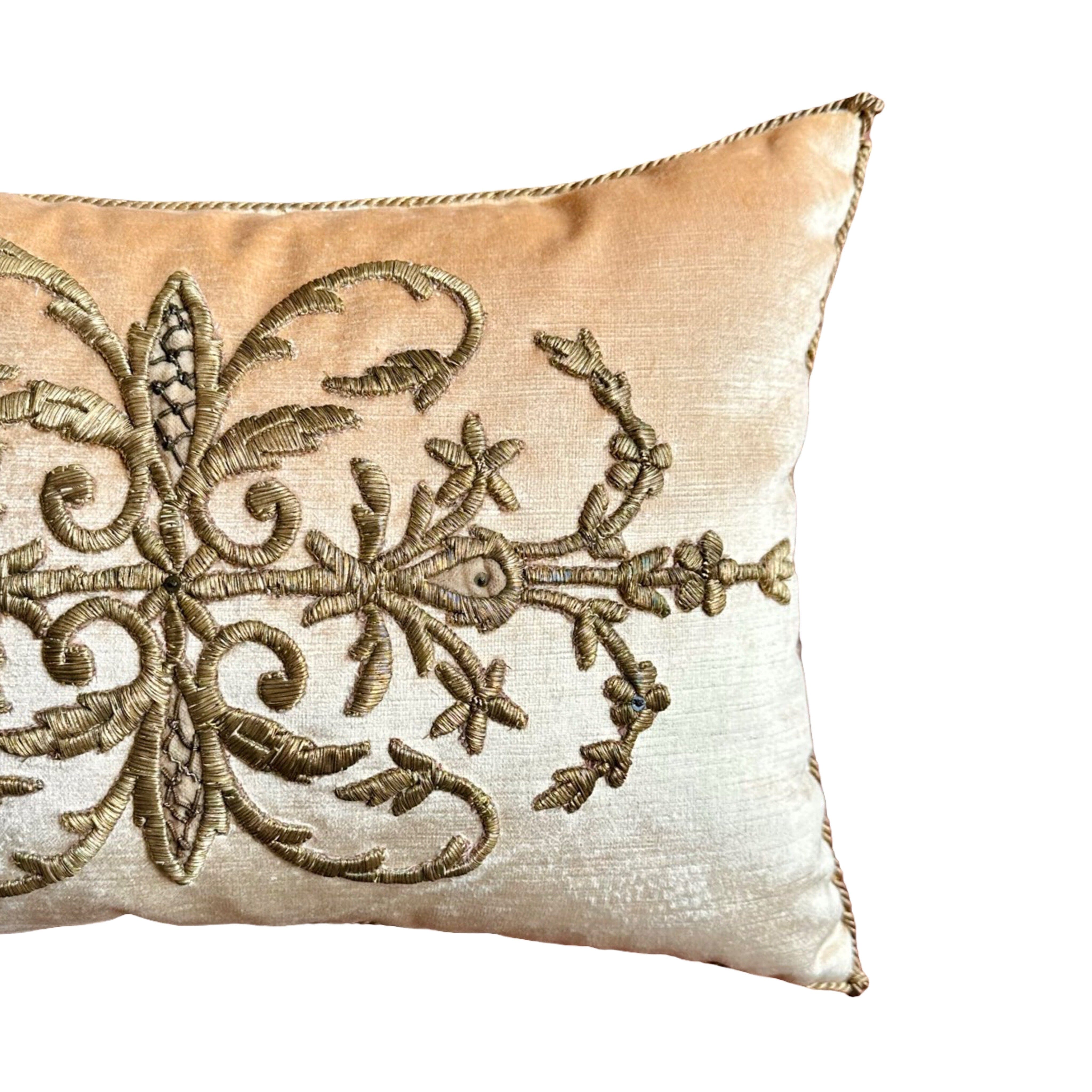 Antique Ottoman Empire Raised Gold Metallic Embroidery (#E050625A&B | 13" x 19") New Pillows B. Viz Design