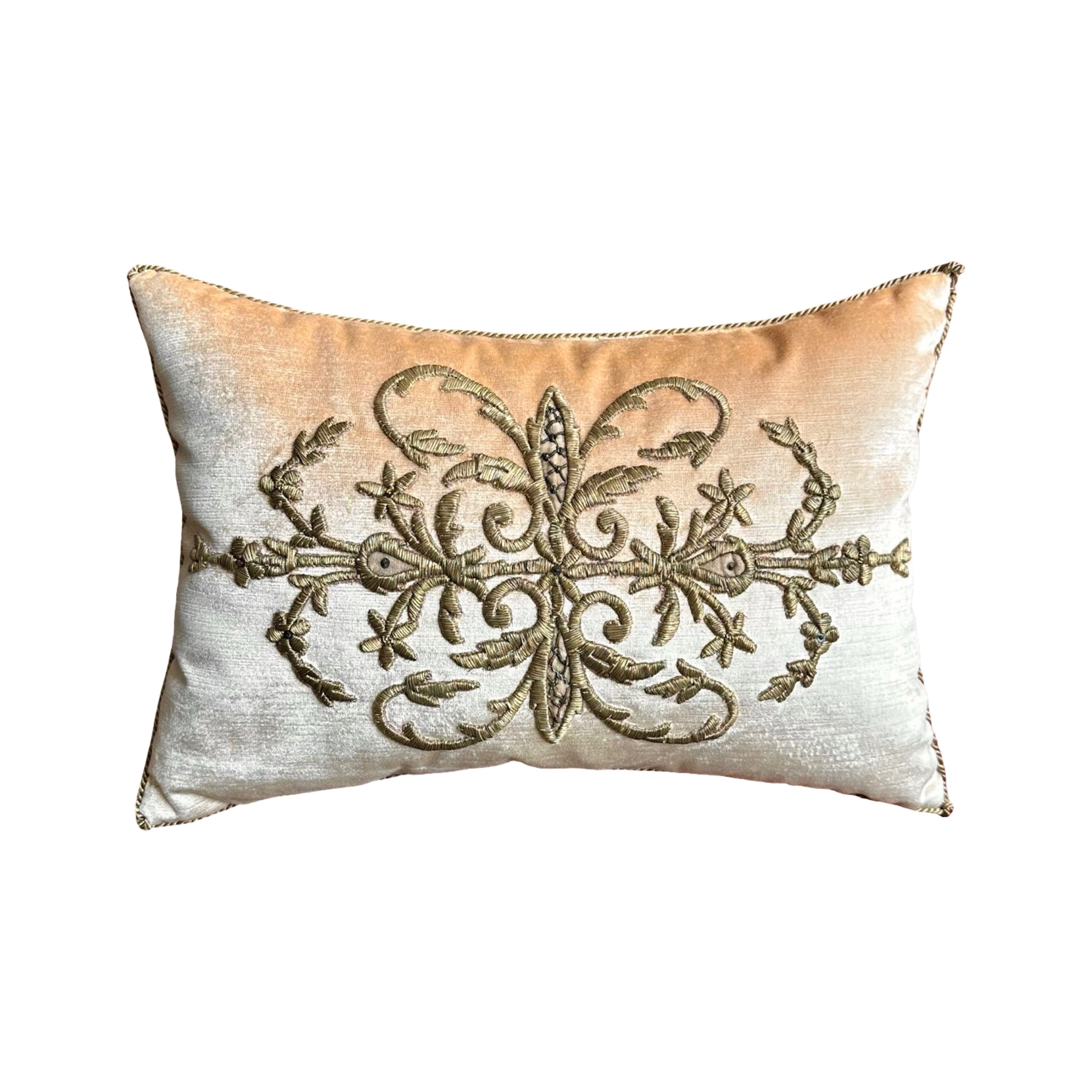 Antique Ottoman Empire Raised Gold Metallic Embroidery (#E050625A&B | 13" x 19") New Pillows B. Viz Design