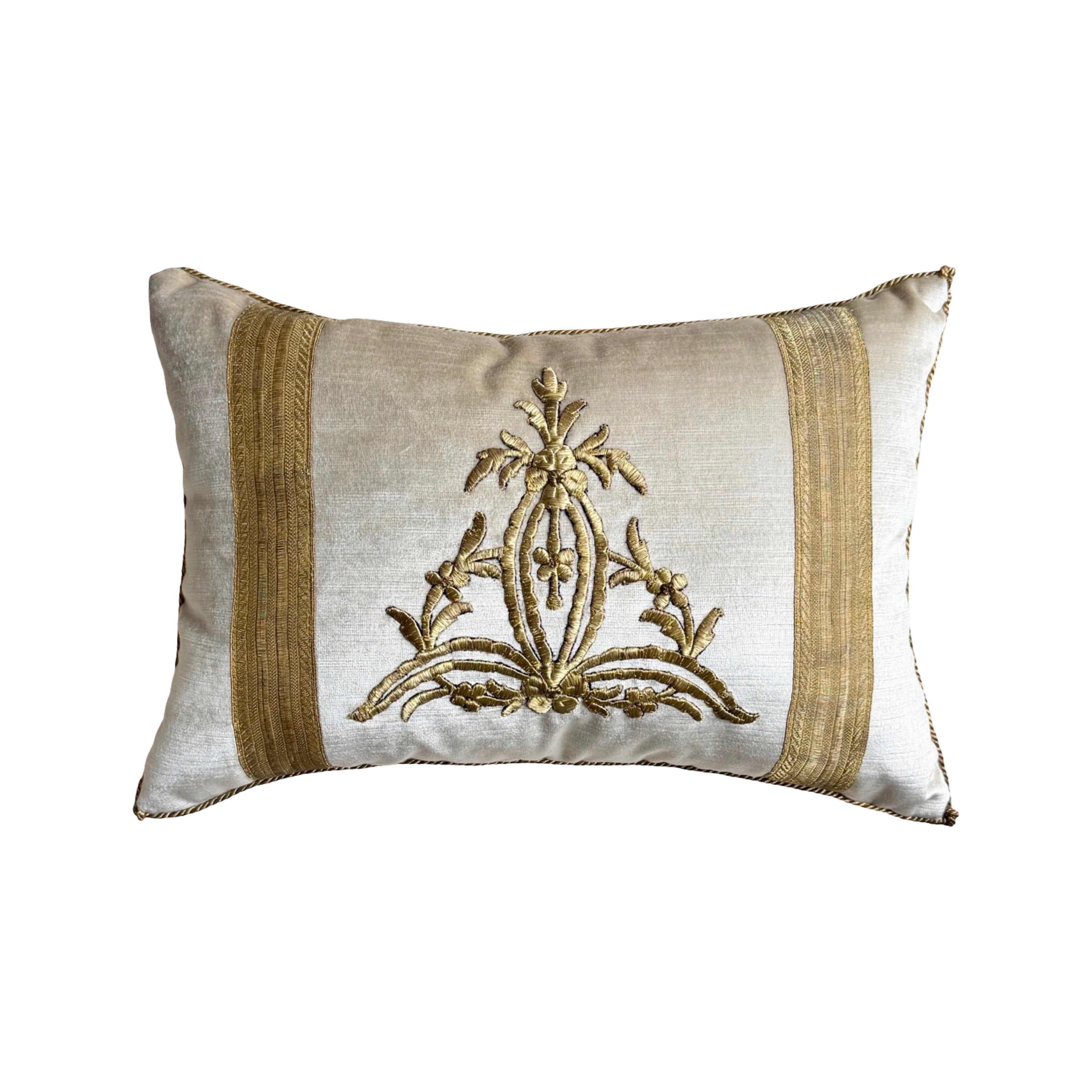 Antique Ottoman Empire Raised Gold Metallic Embroidery (#E050725A&B | 13 x 19") New Pillows B. Viz Design