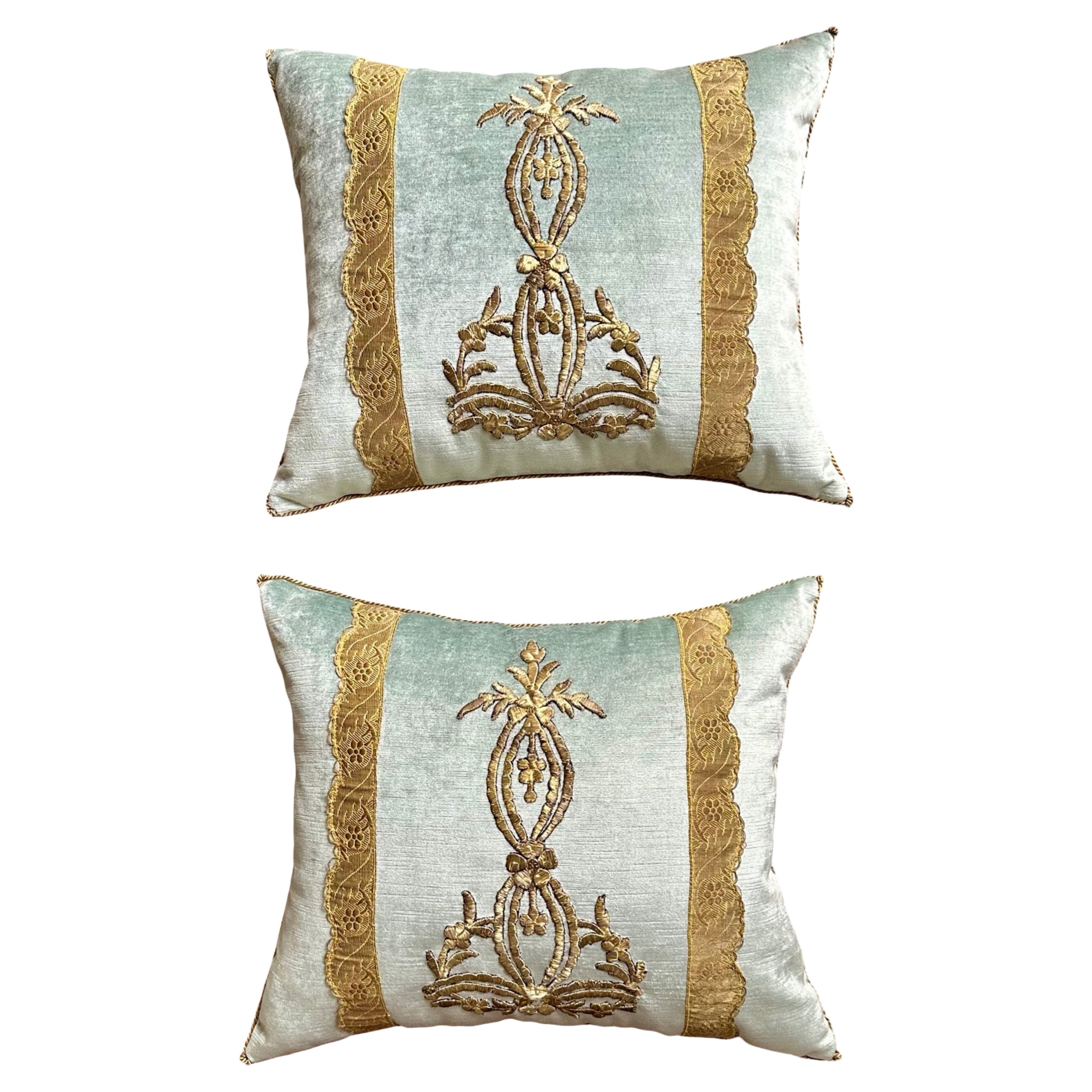Antique Ottoman Empire Raised Gold Metallic Embroidery (#E050825A&B | 16 x 19") New Pillows B. Viz Design