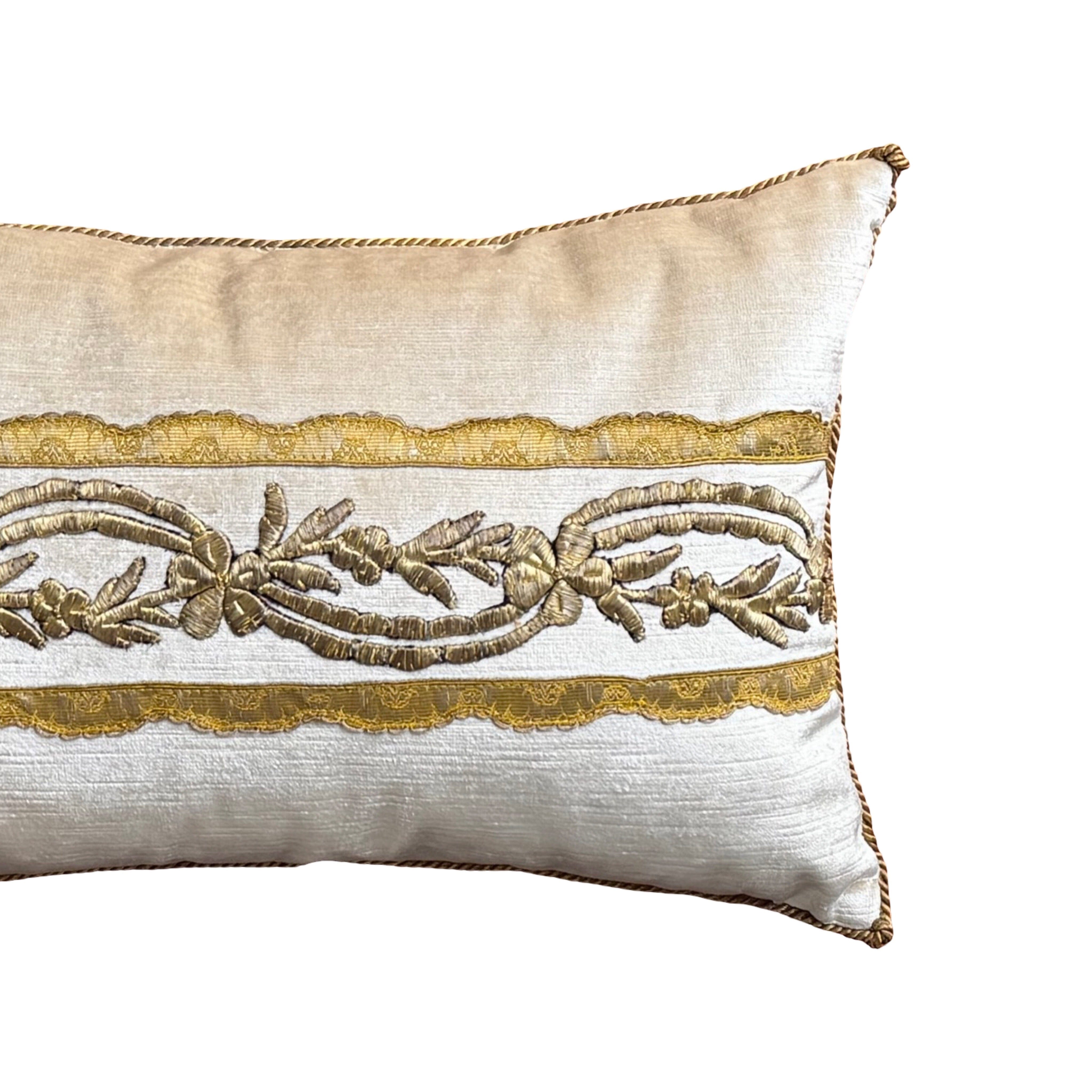Antique Ottoman Empire Raised Gold Metallic Embroidery (#E050925A&B | 11 x 18") New Pillows B. Viz Design