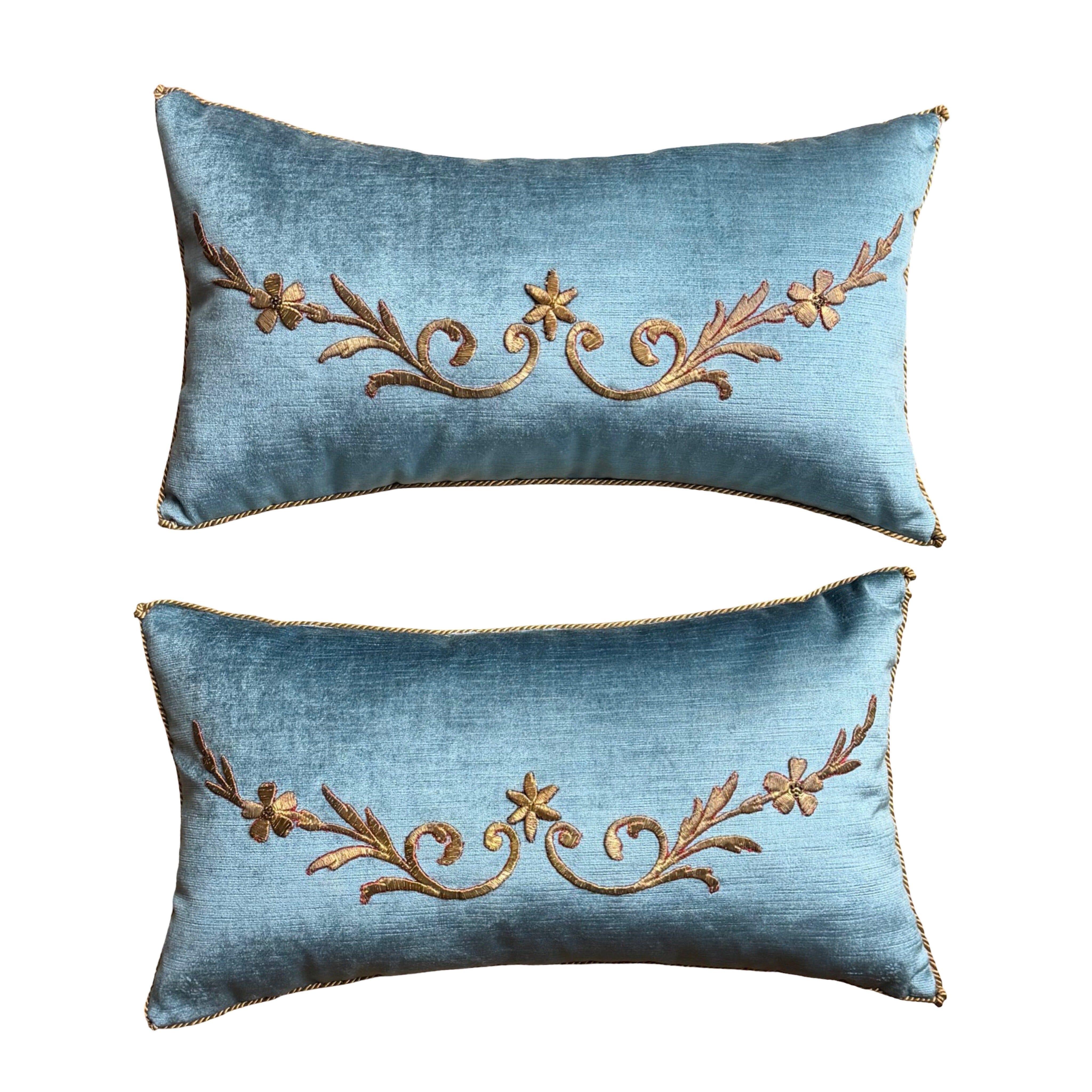 Antique Ottoman Empire Raised Gold Metallic Embroidery (#E052625A&B | 11 x 19.75") New Pillows B. Viz Design