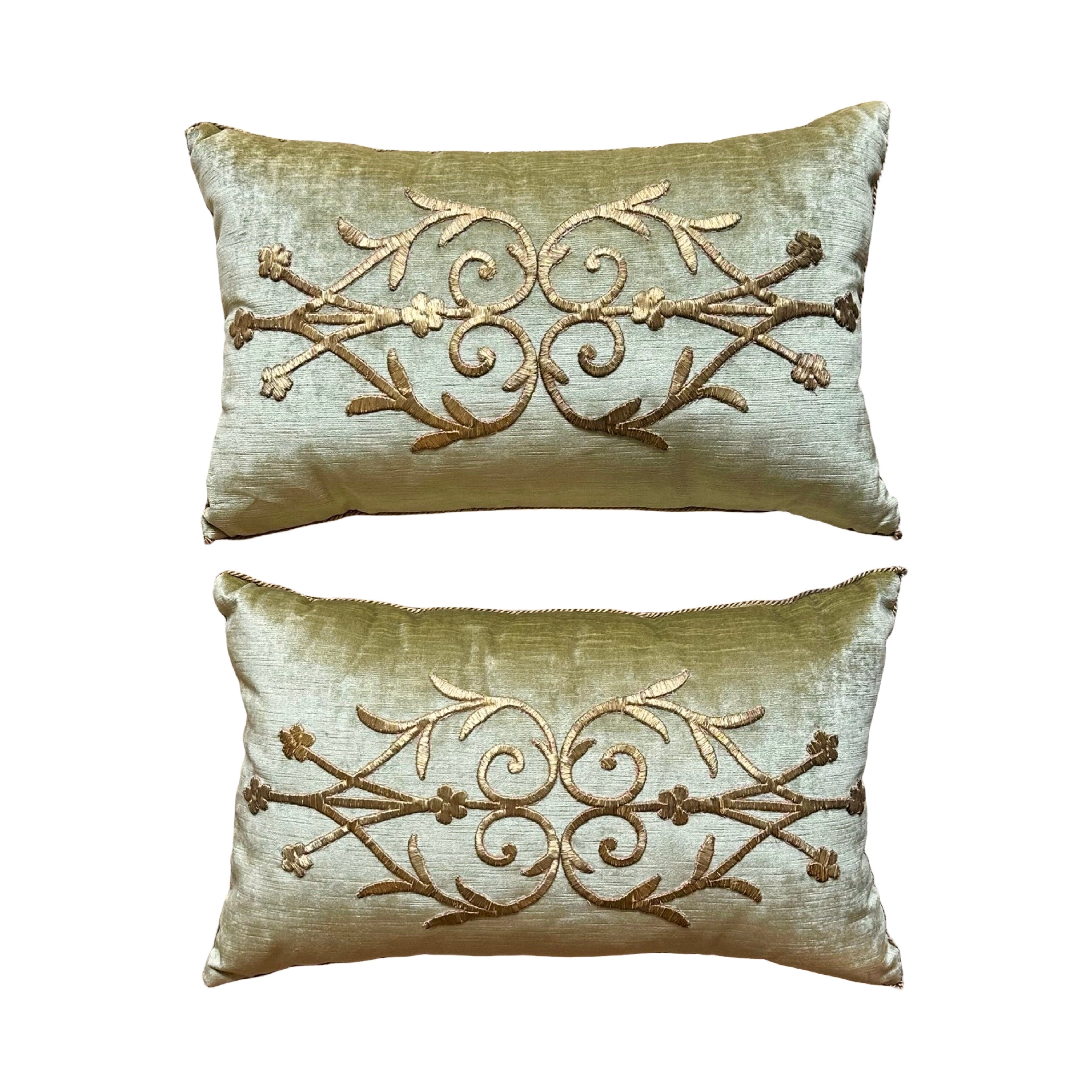 Antique Ottoman Empire Raised Gold Metallic Embroidery (#E053025A&B | 13" x 21") New Pillows B. Viz Design