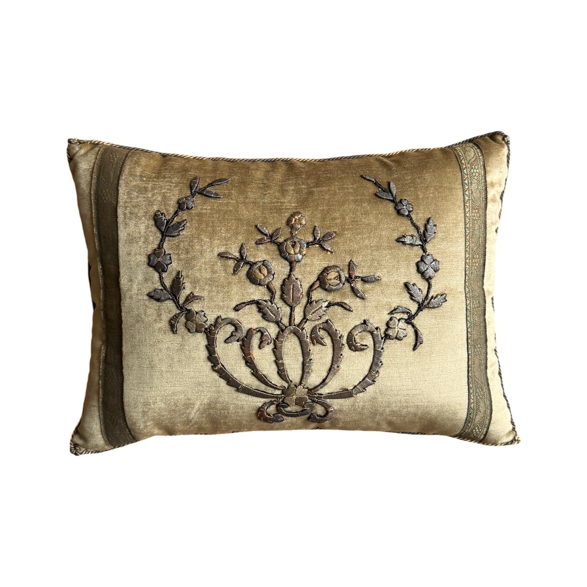 Antique Ottoman Empire Raised Gold Metallic Embroidery (#E053124 | 14 x 19") Pillow Pair B. Viz Design