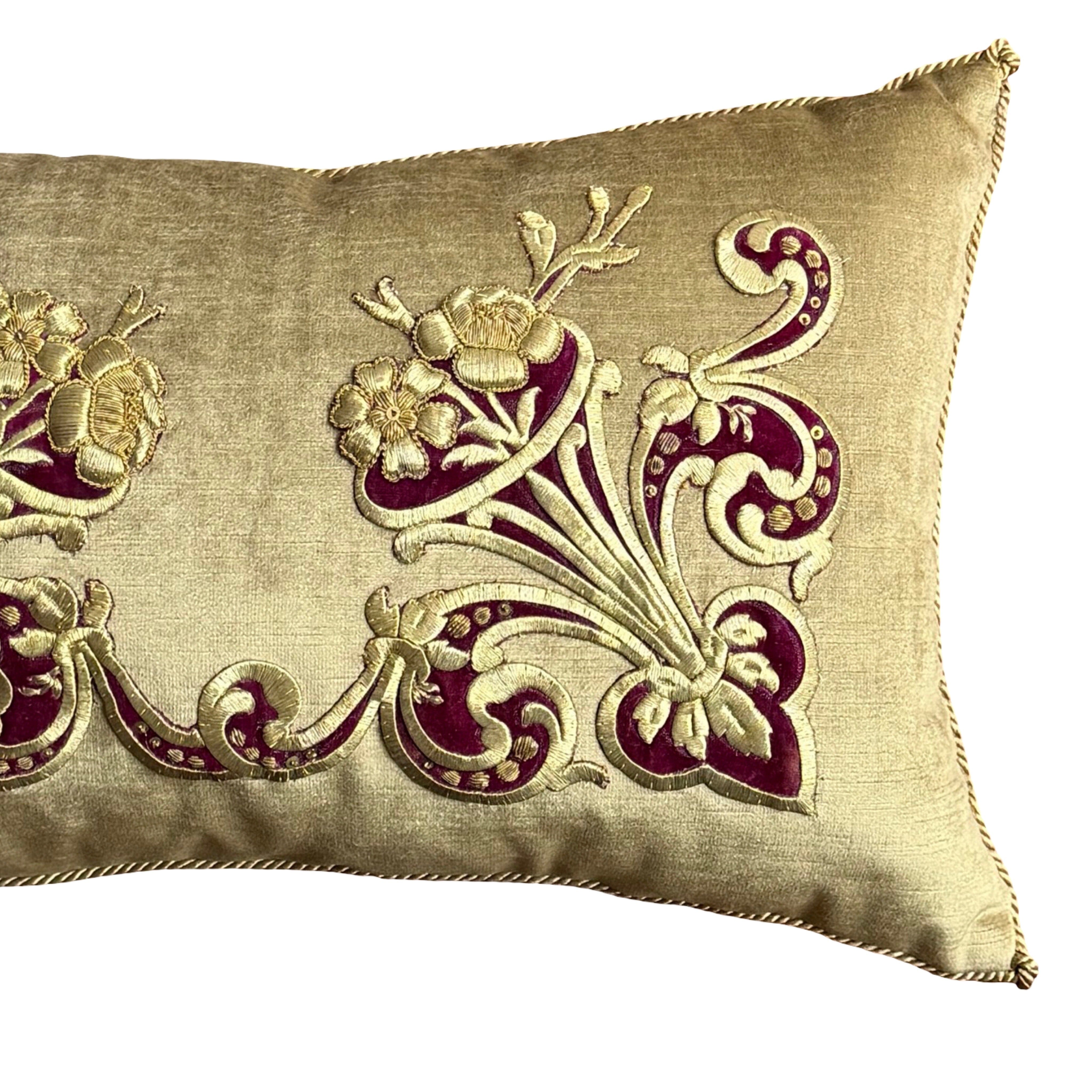 Antique Ottoman Empire Raised Gold Metallic Embroidery (#E061325A&B | 12" x 19") New Pillows B. Viz Design