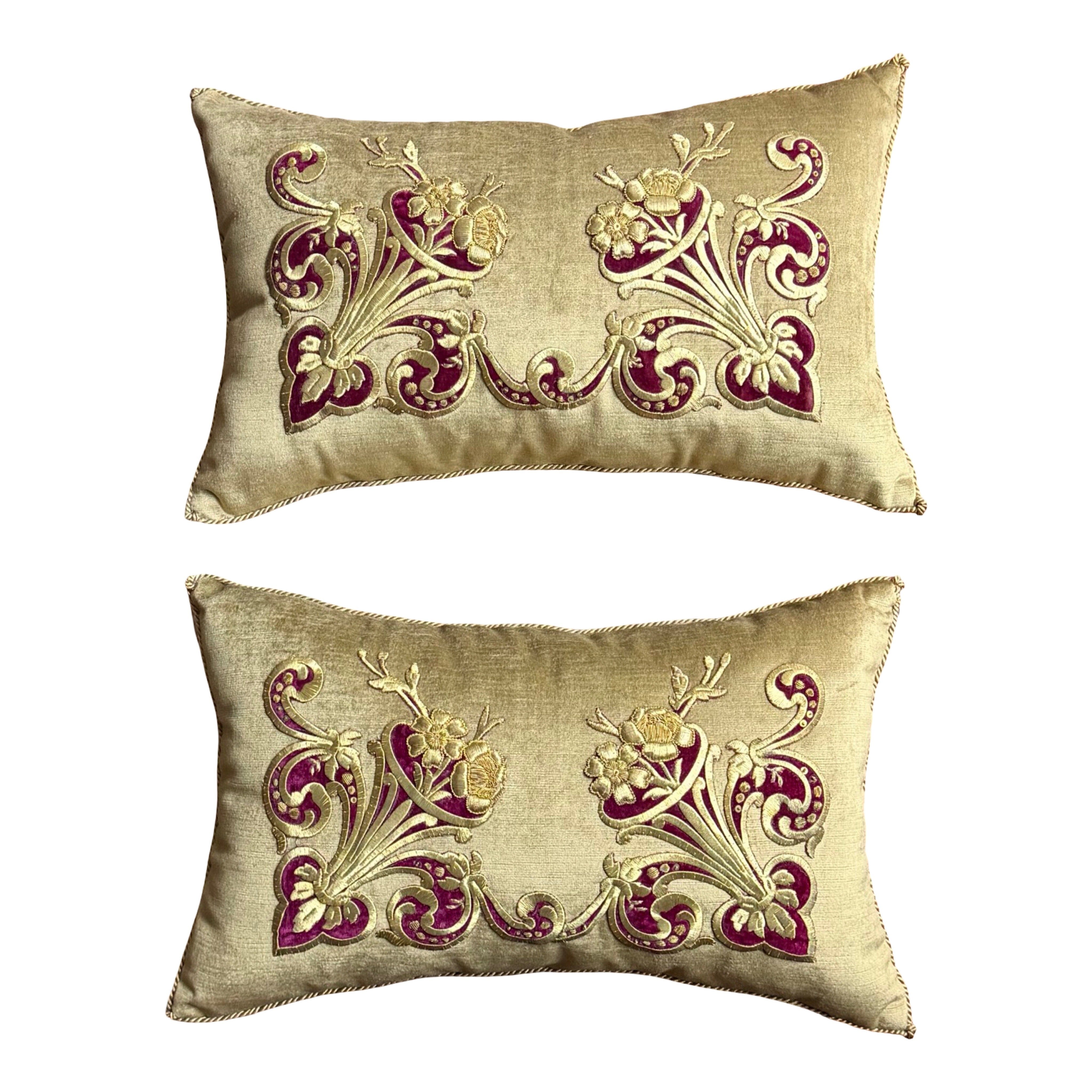 Antique Ottoman Empire Raised Gold Metallic Embroidery (#E061325A&B | 12" x 19") New Pillows B. Viz Design
