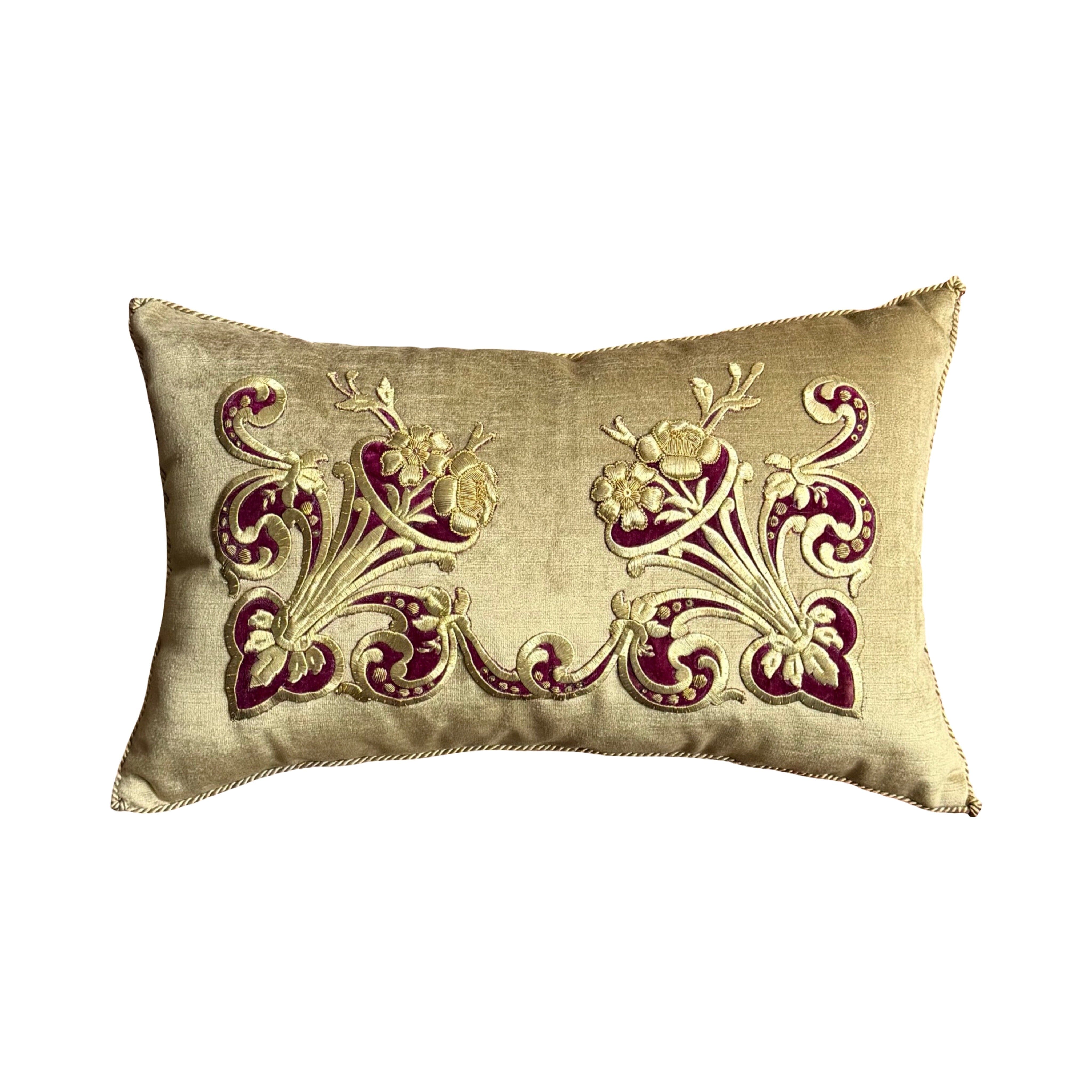 Antique Ottoman Empire Raised Gold Metallic Embroidery (#E061325A&B | 12" x 19") New Pillows B. Viz Design