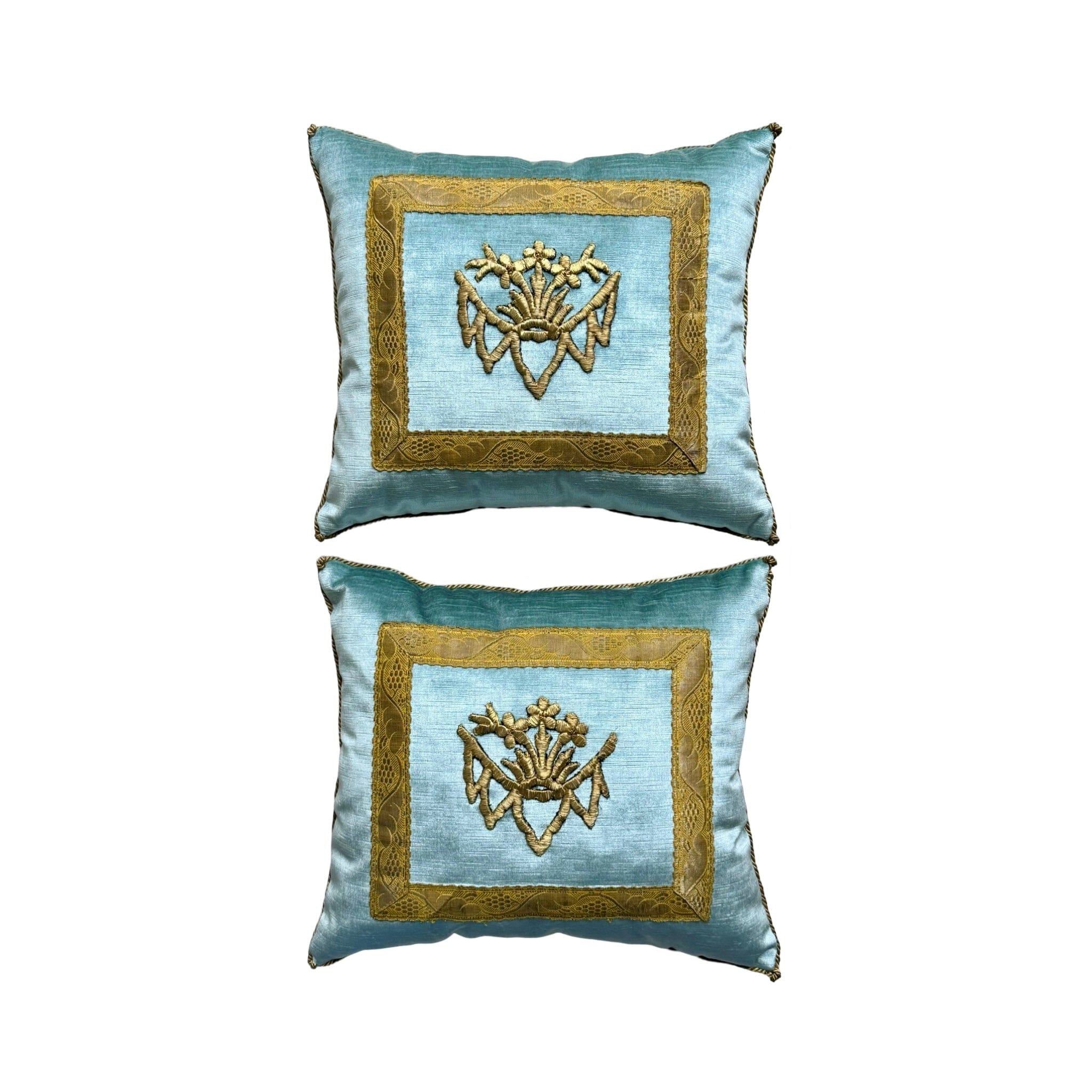 Antique Ottoman Empire Raised Gold Metallic Embroidery (#E062824A&B | 14x 16") New Pillows B. Viz Design