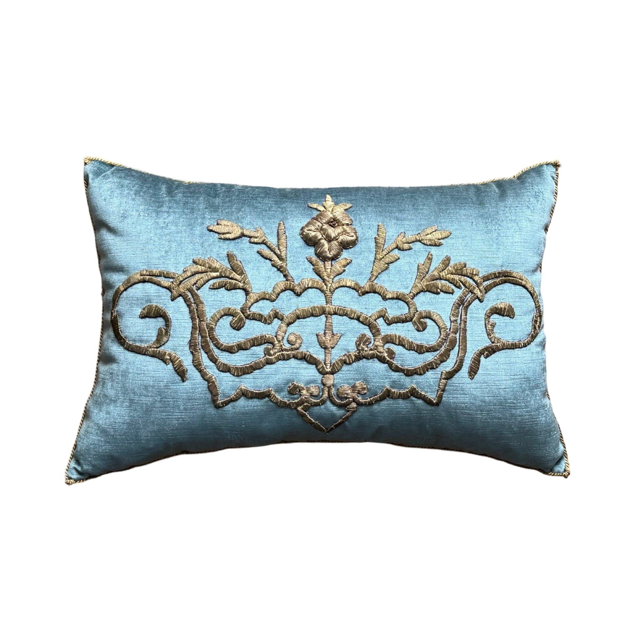 Antique Ottoman Empire Raised Gold Metallic Embroidery (#E070224 | 15.5x 23.5") New Pillows B. Viz Design