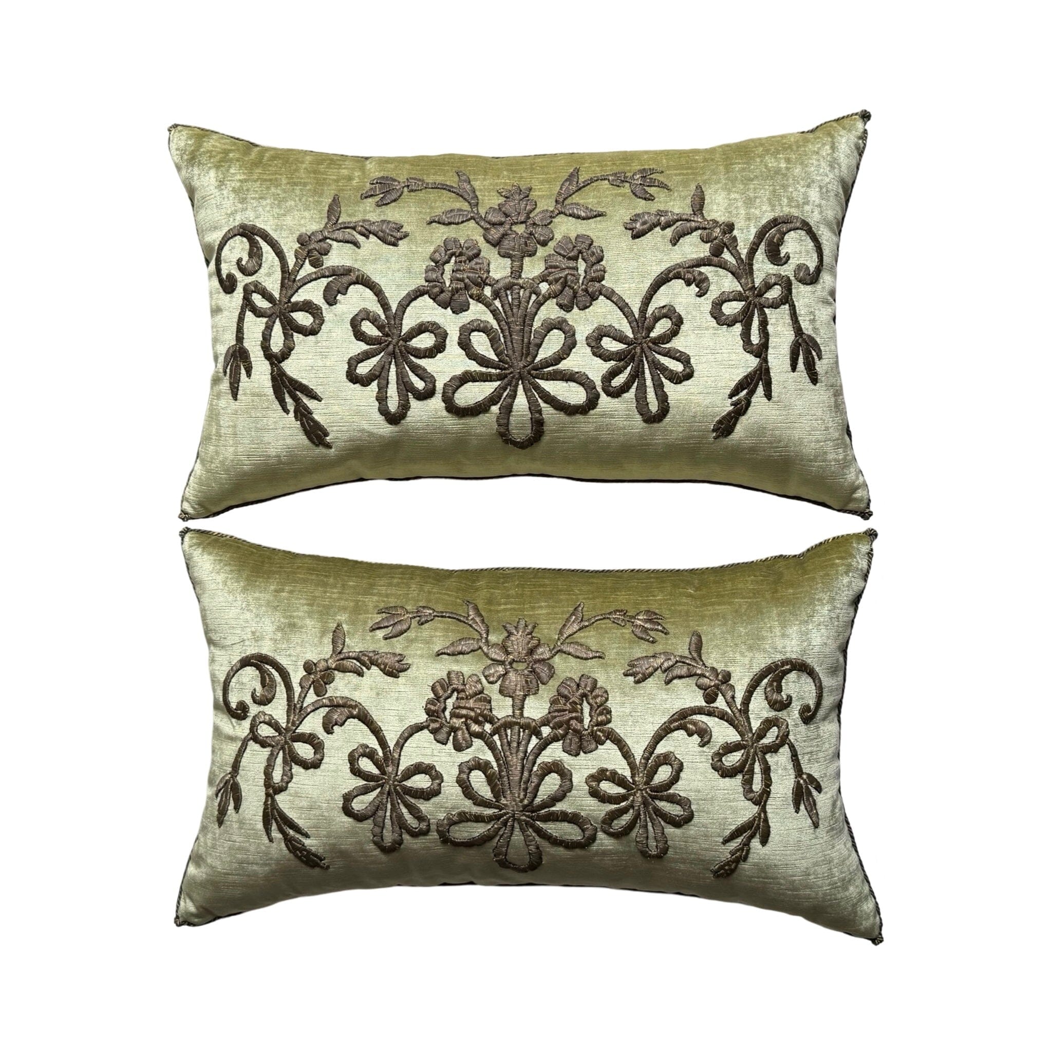 Antique Ottoman Empire Raised Gold Metallic Embroidery (#E070424A&B | 14x 24") New Pillows B. Viz Design