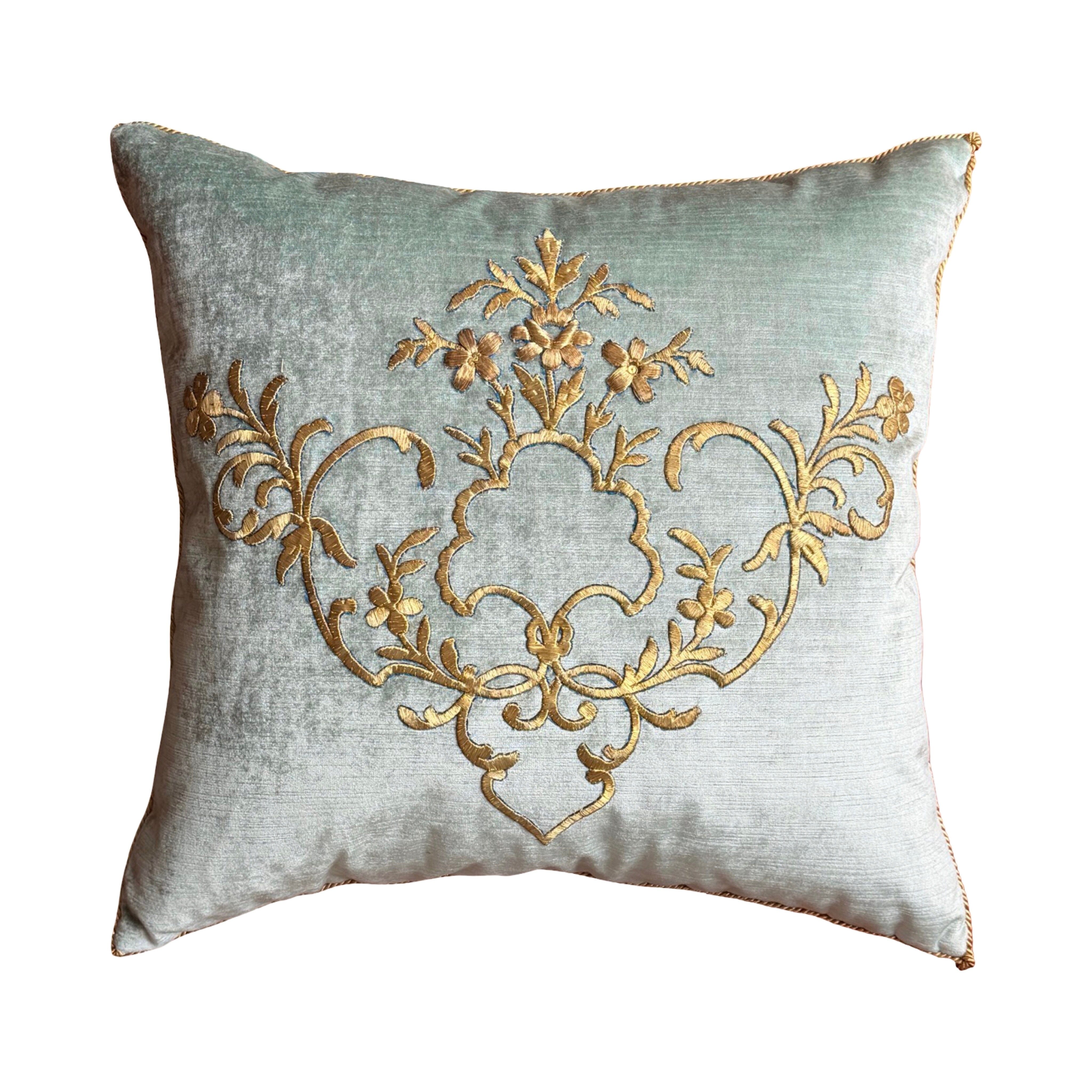 Antique Ottoman Empire Raised Gold Metallic Embroidery (#E070625A&B | 20" x 21") New Pillows B. Viz Design