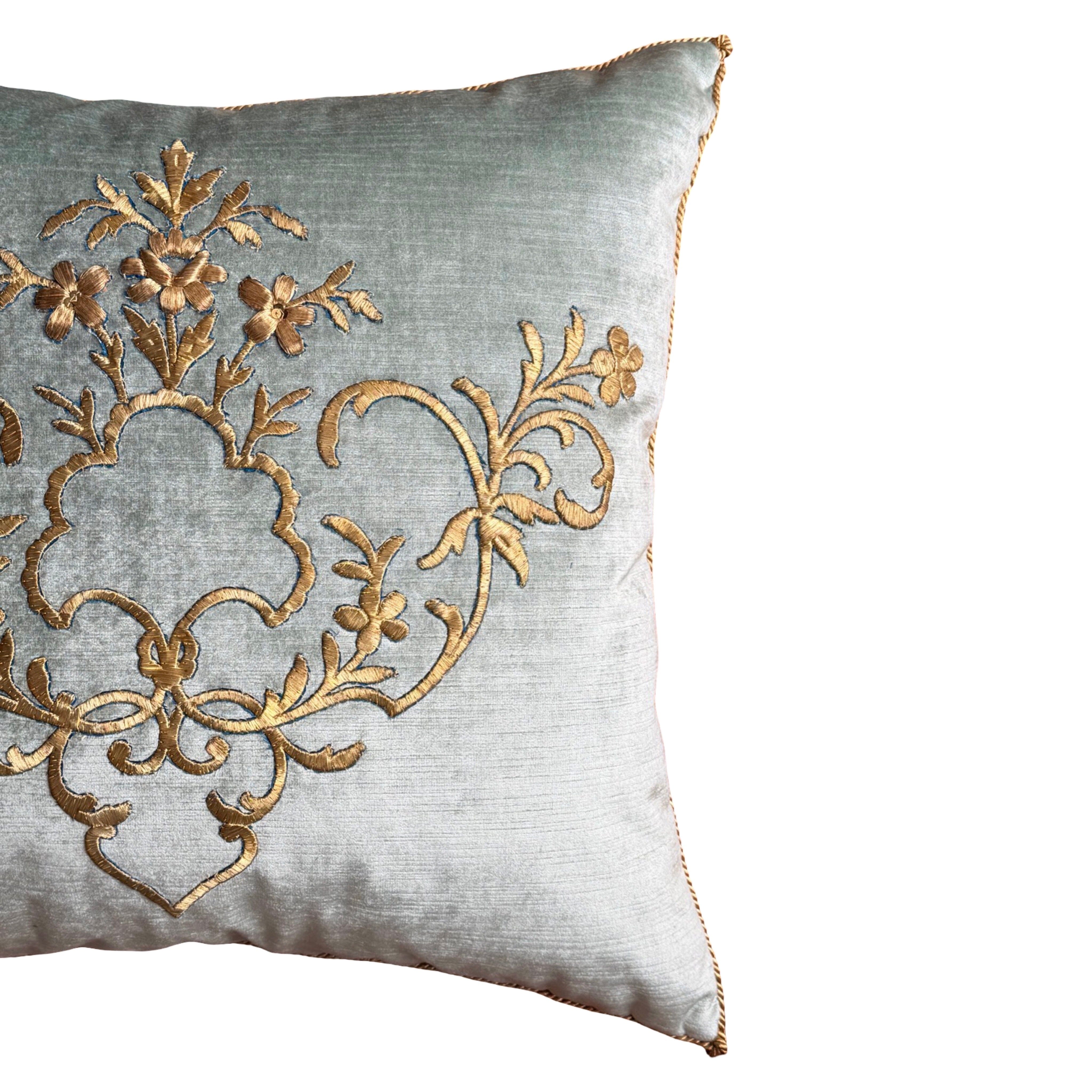 Antique Ottoman Empire Raised Gold Metallic Embroidery (#E070625A&B | 20" x 21") New Pillows B. Viz Design