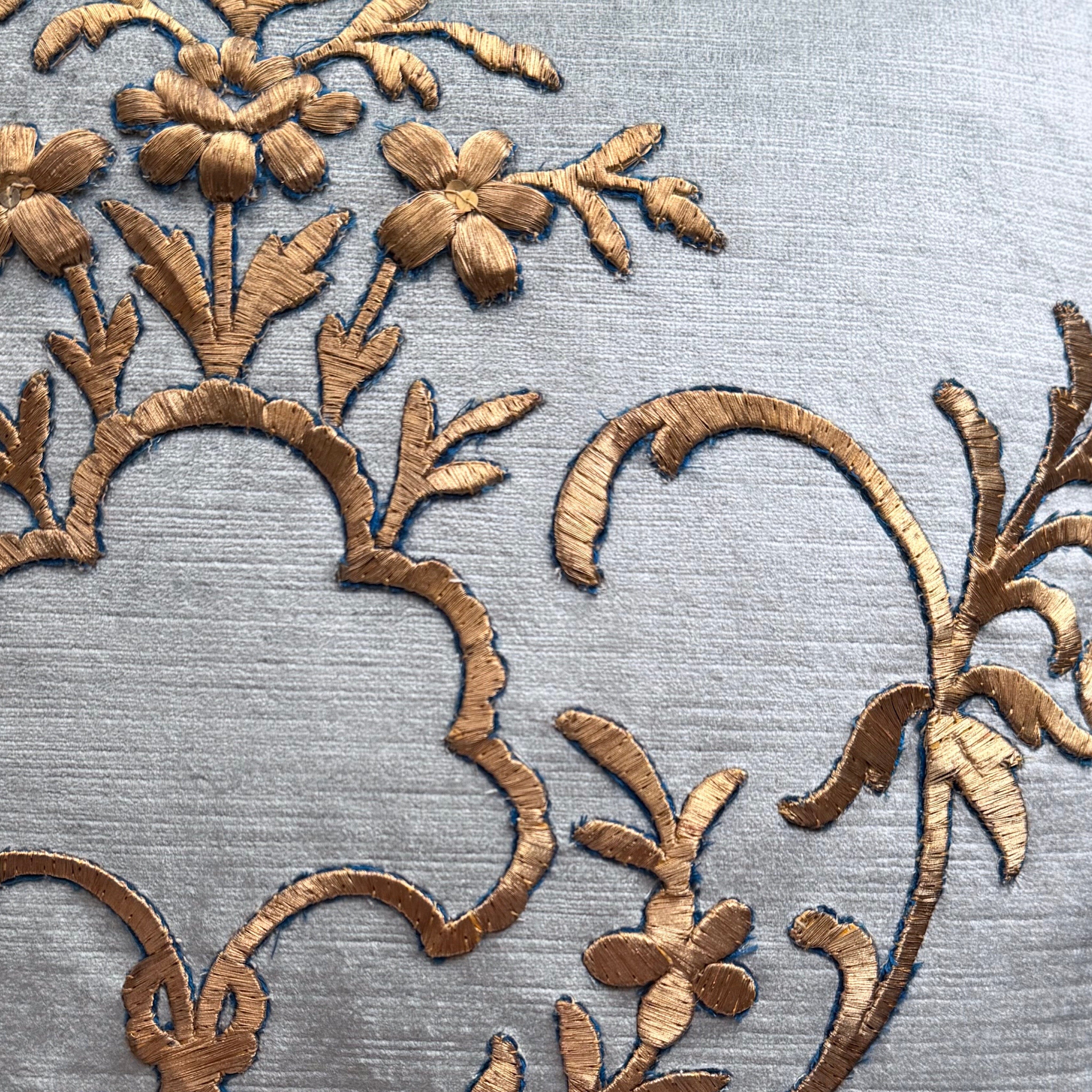 Antique Ottoman Empire Raised Gold Metallic Embroidery (#E070625A&B | 20" x 21") New Pillows B. Viz Design