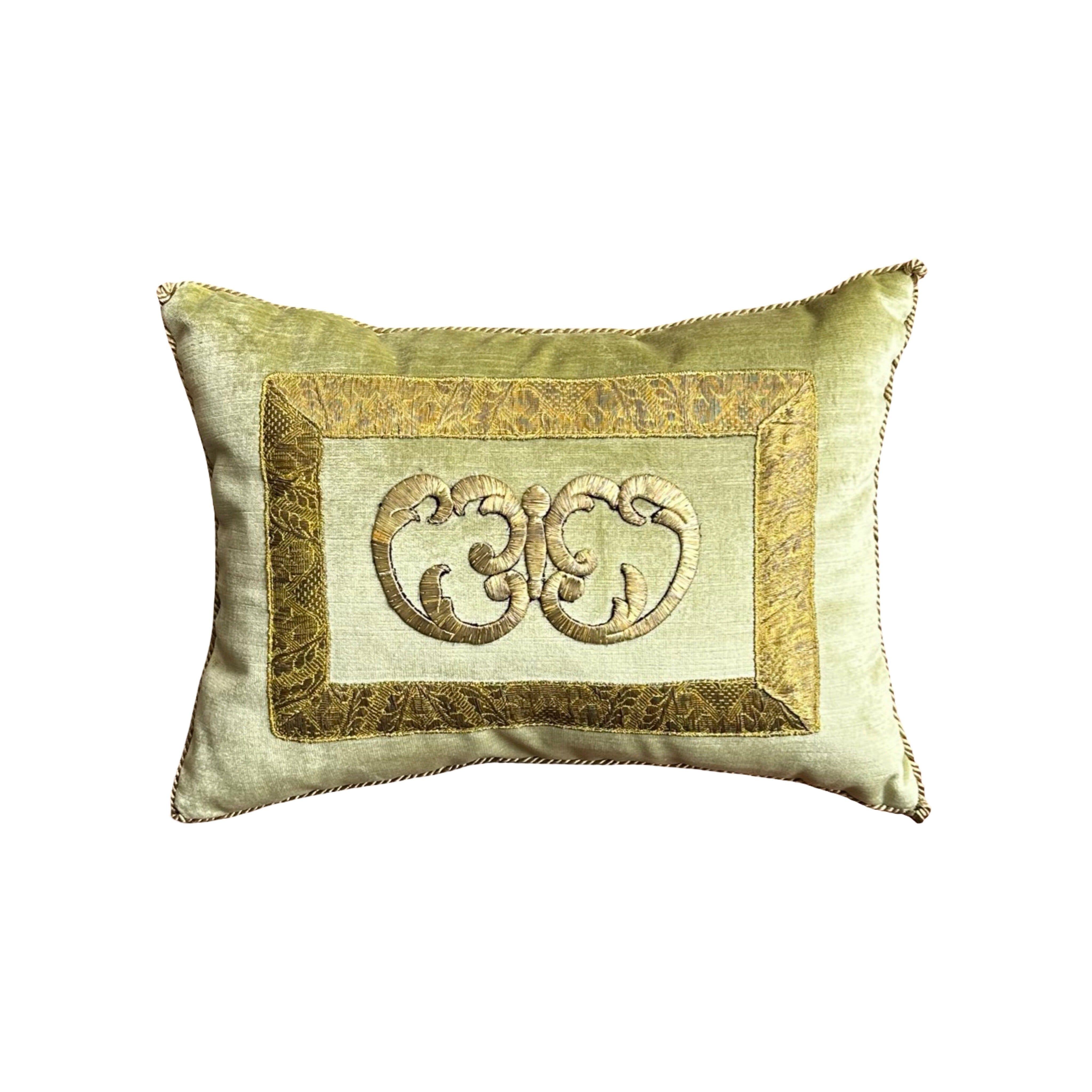 Antique Ottoman Empire Raised Gold Metallic Embroidery (#E071125A&B | 11" x 15") New Pillows B. Viz Design