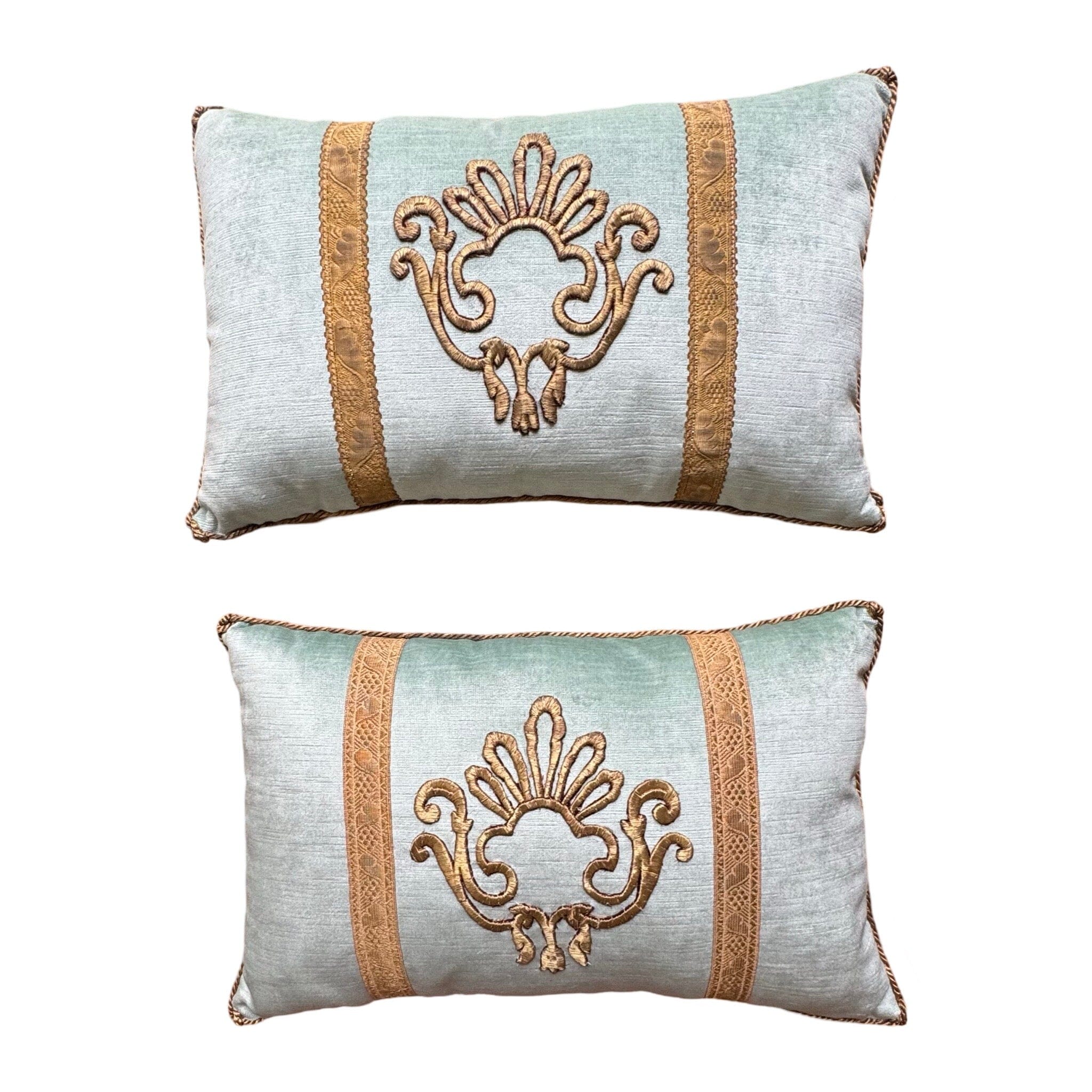 Antique Ottoman Empire Raised Gold Metallic Embroidery (#E072524A&B | 11 x 17") New Pillows B. Viz Design