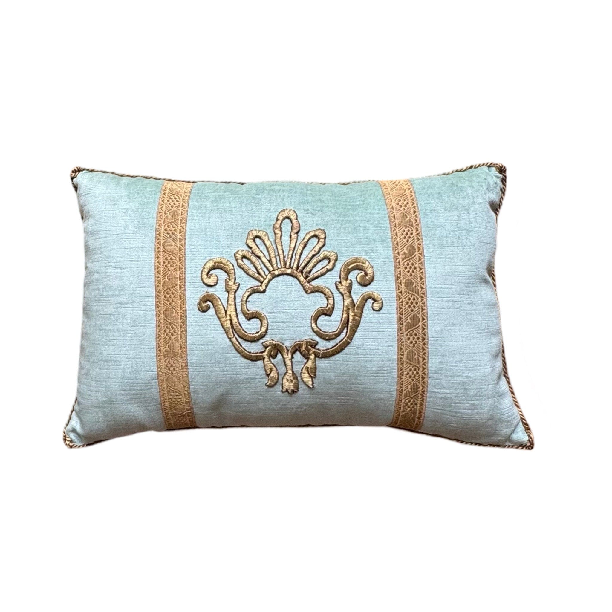 Antique Ottoman Empire Raised Gold Metallic Embroidery (#E072524A&B | 11 x 17") New Pillows B. Viz Design