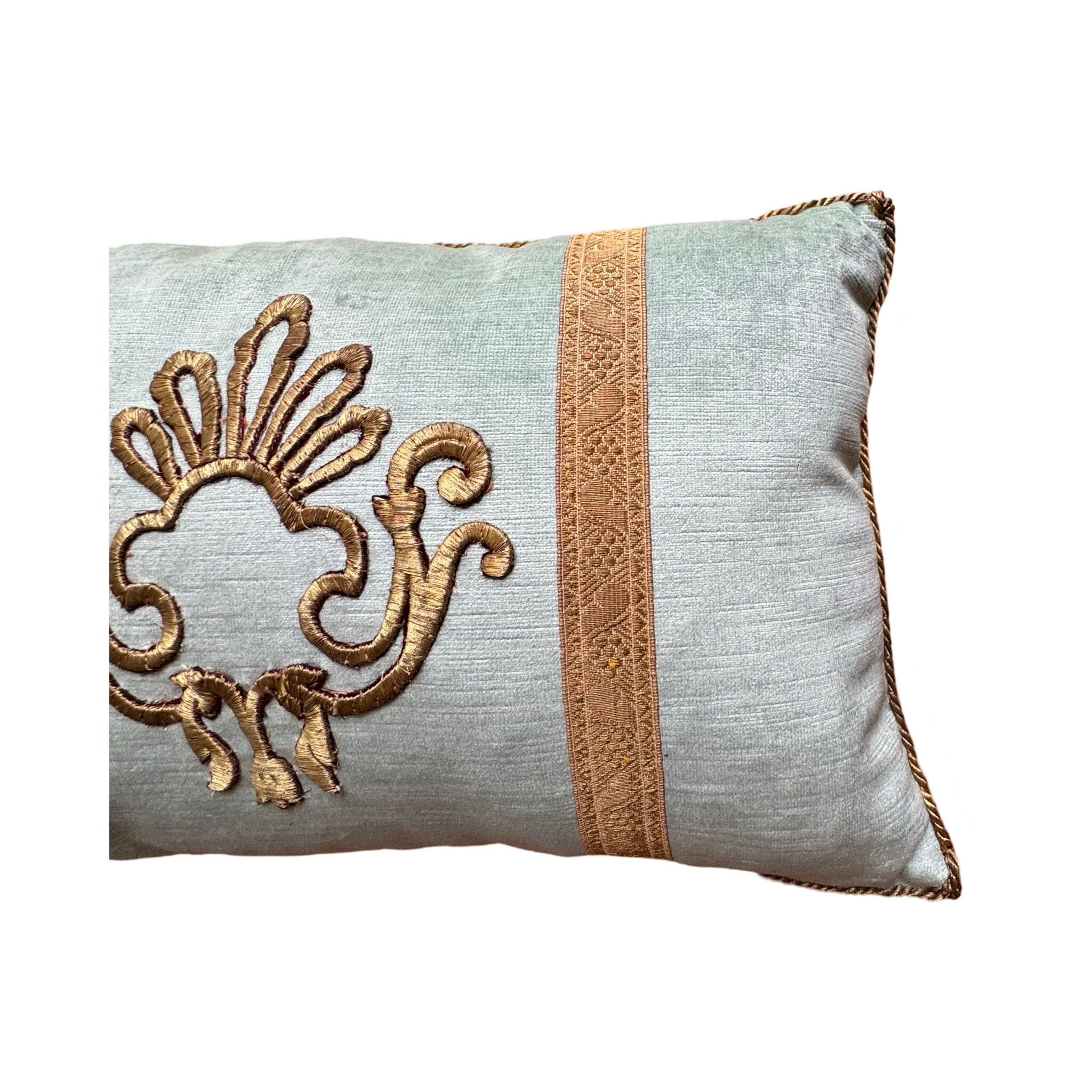 Antique Ottoman Empire Raised Gold Metallic Embroidery (#E072524A&B | 11 x 17") New Pillows B. Viz Design
