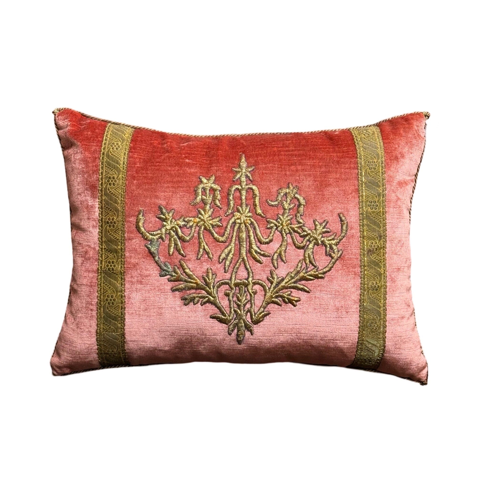 Antique Ottoman Empire Raised Gold Metallic Embroidery (#E072924A&B | 14x 19") New Pillows B. Viz Design