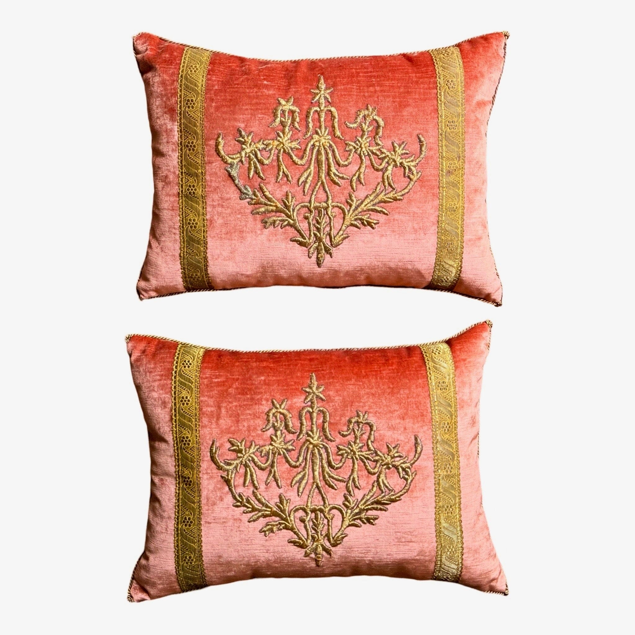 Antique Ottoman Empire Raised Gold Metallic Embroidery (#E072924A&B | 14x 19") New Pillows B. Viz Design
