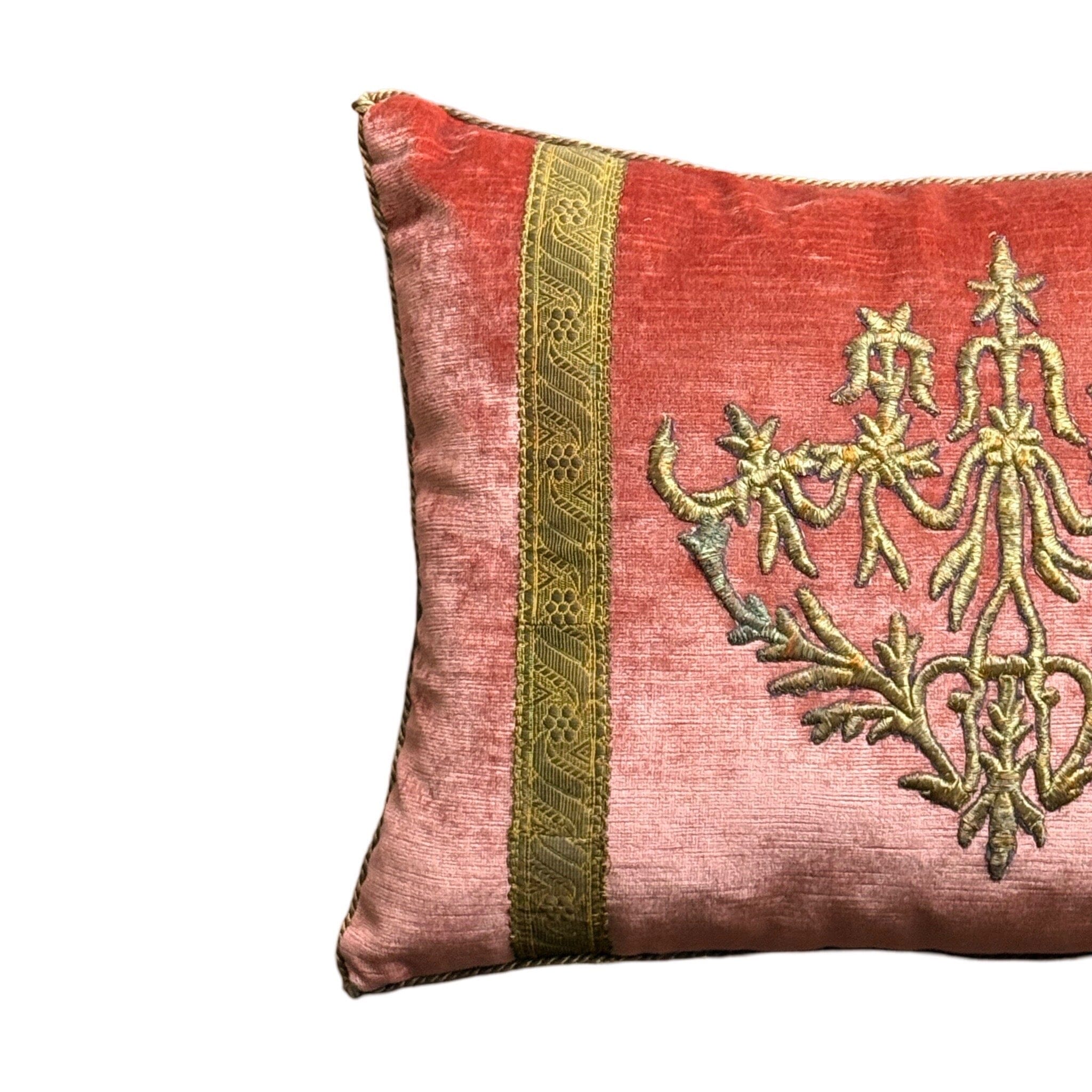 Antique Ottoman Empire Raised Gold Metallic Embroidery (#E072924A&B | 14x 19") New Pillows B. Viz Design