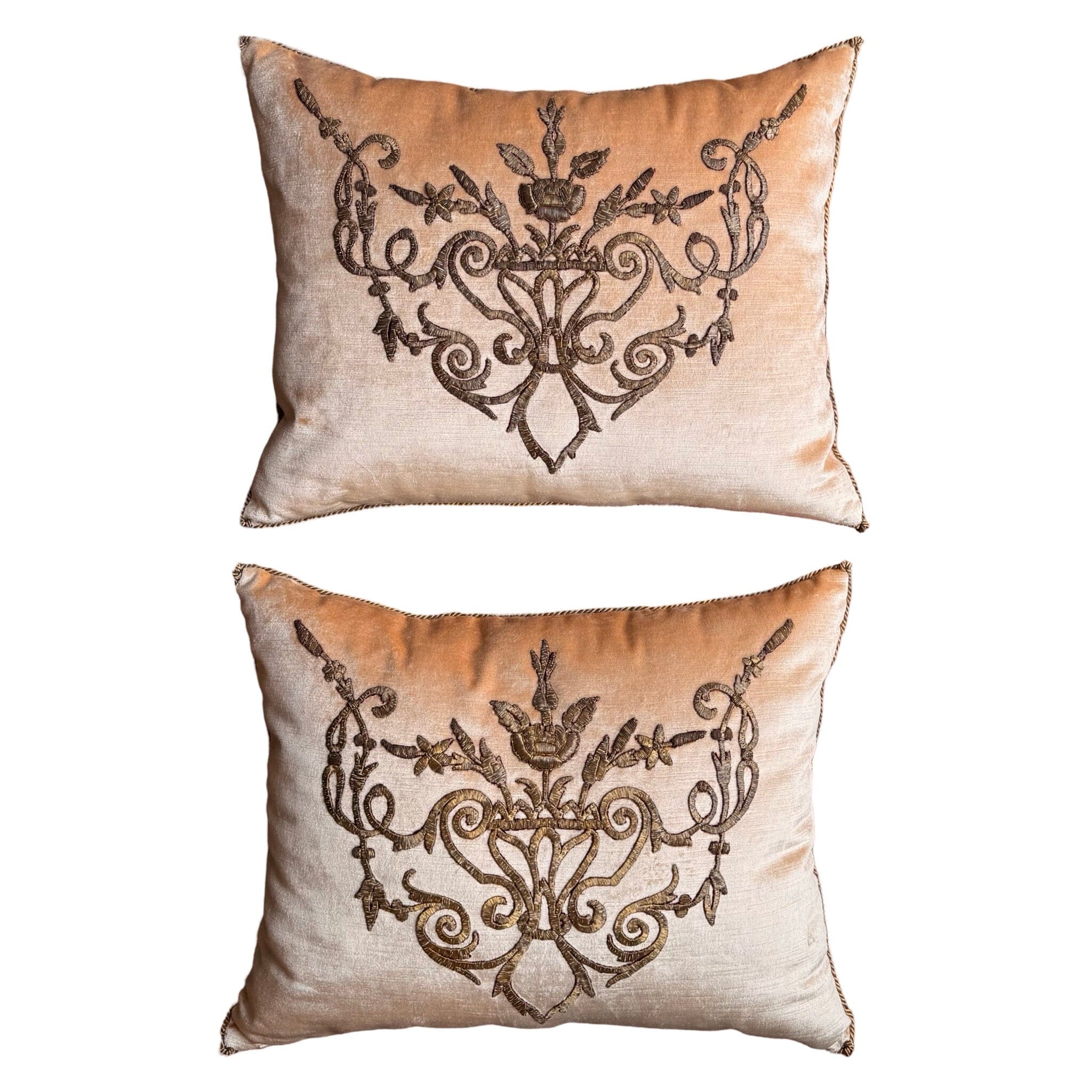 Antique Ottoman Empire Raised Gold Metallic Embroidery (#E080424A&B | 15x 19") New Pillows B. Viz Design