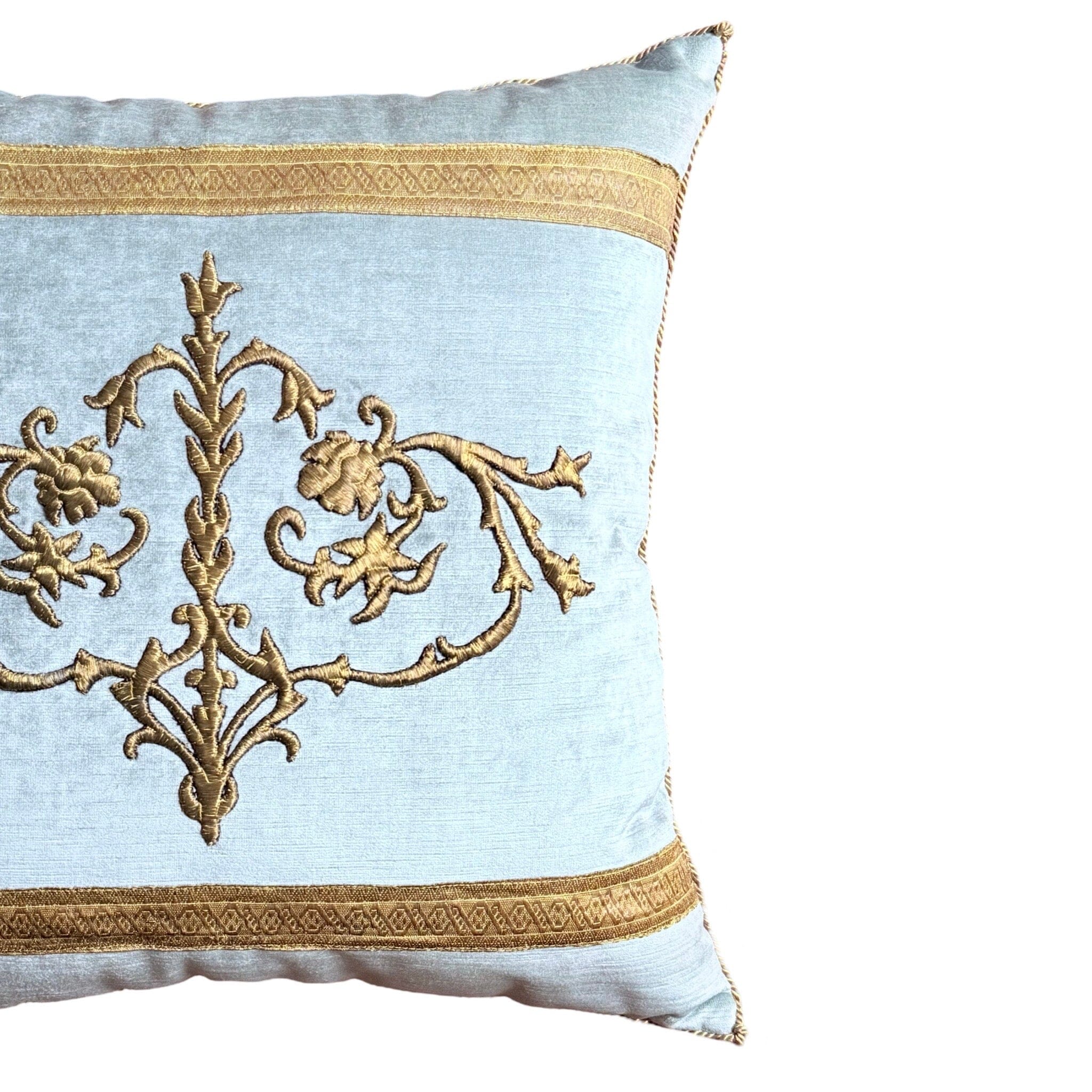 Antique Ottoman Empire Raised Gold Metallic Embroidery (#E080524A&B | 21x 21") New Pillows B. Viz Design