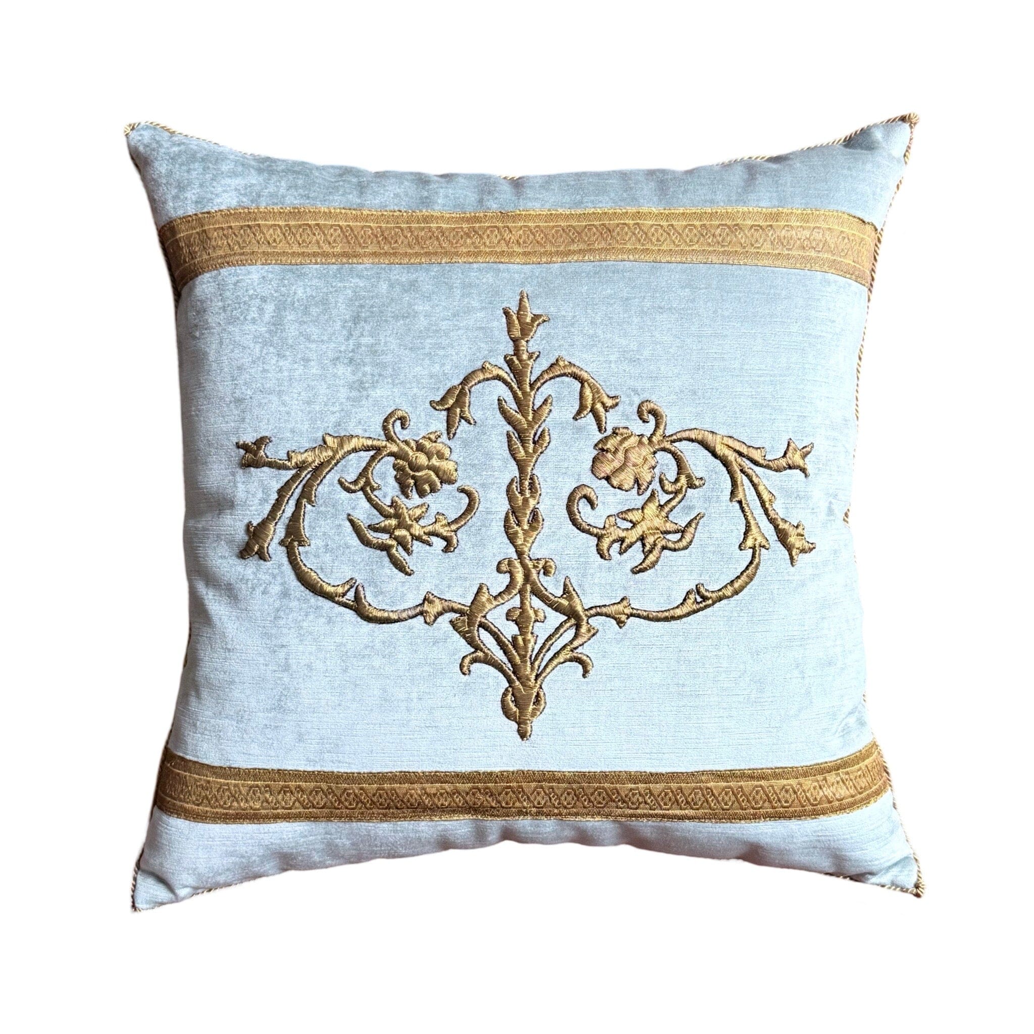 Antique Ottoman Empire Raised Gold Metallic Embroidery (#E080524A&B | 21x 21") New Pillows B. Viz Design