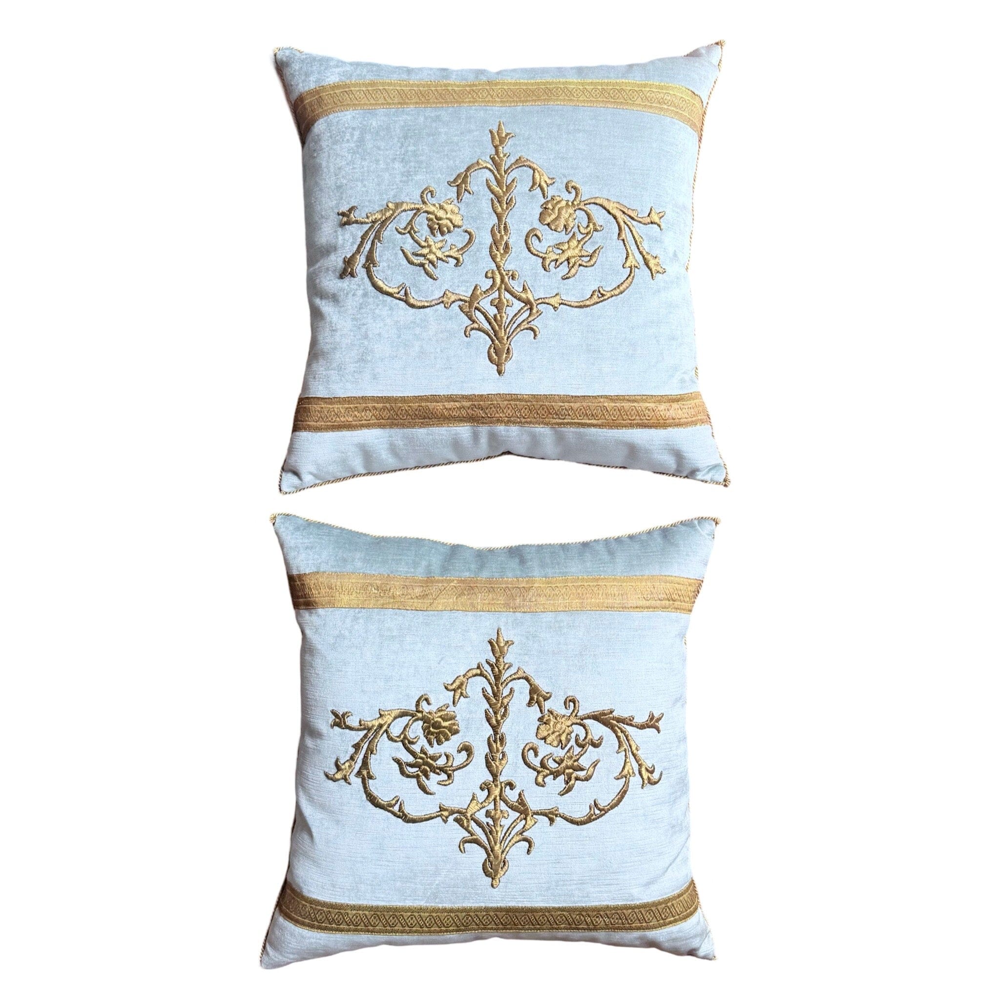 Antique Ottoman Empire Raised Gold Metallic Embroidery (#E080524A&B | 21x 21") New Pillows B. Viz Design