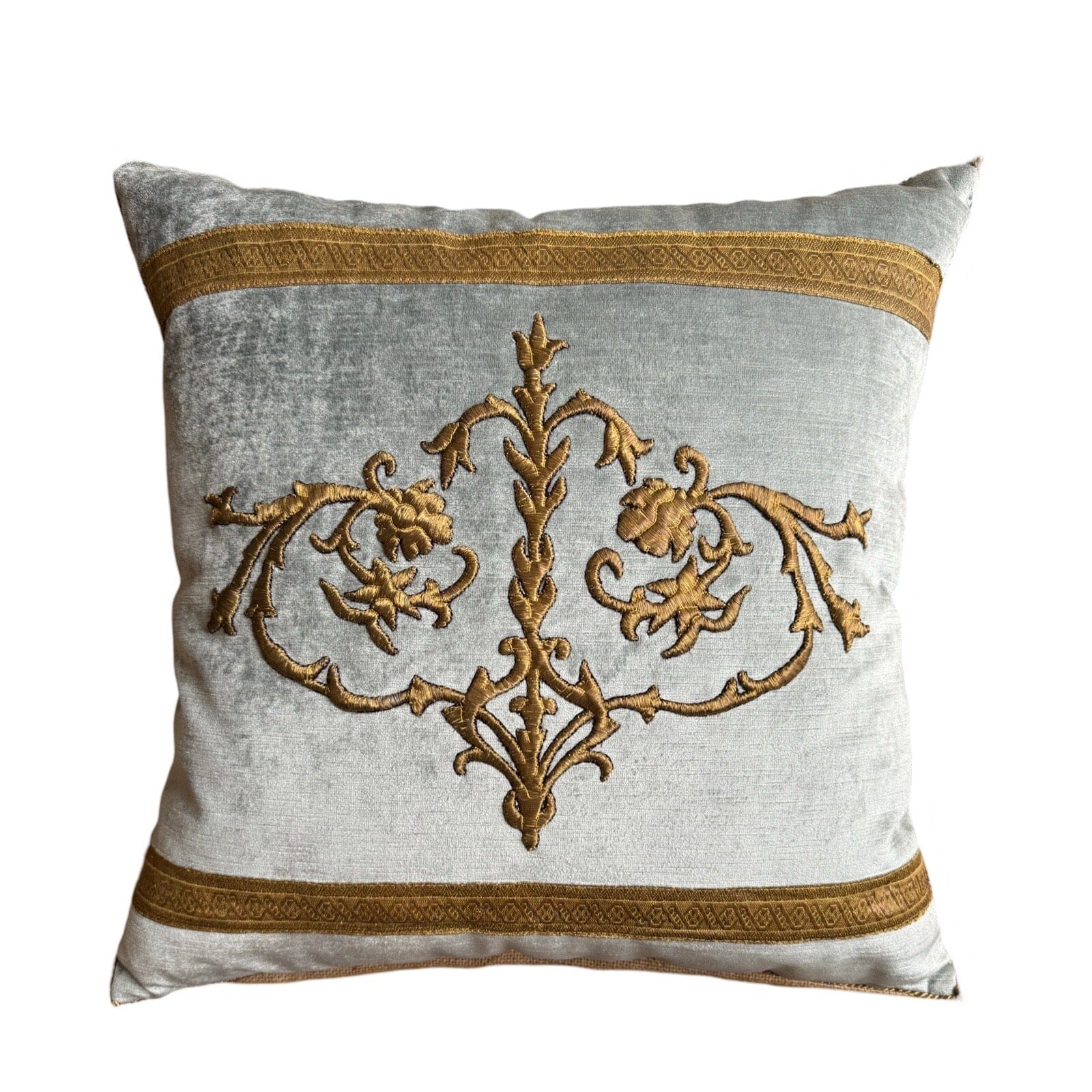 Antique Ottoman Empire Raised Gold Metallic Embroidery (#E080524A&B | 21x 21") New Pillows B. Viz Design